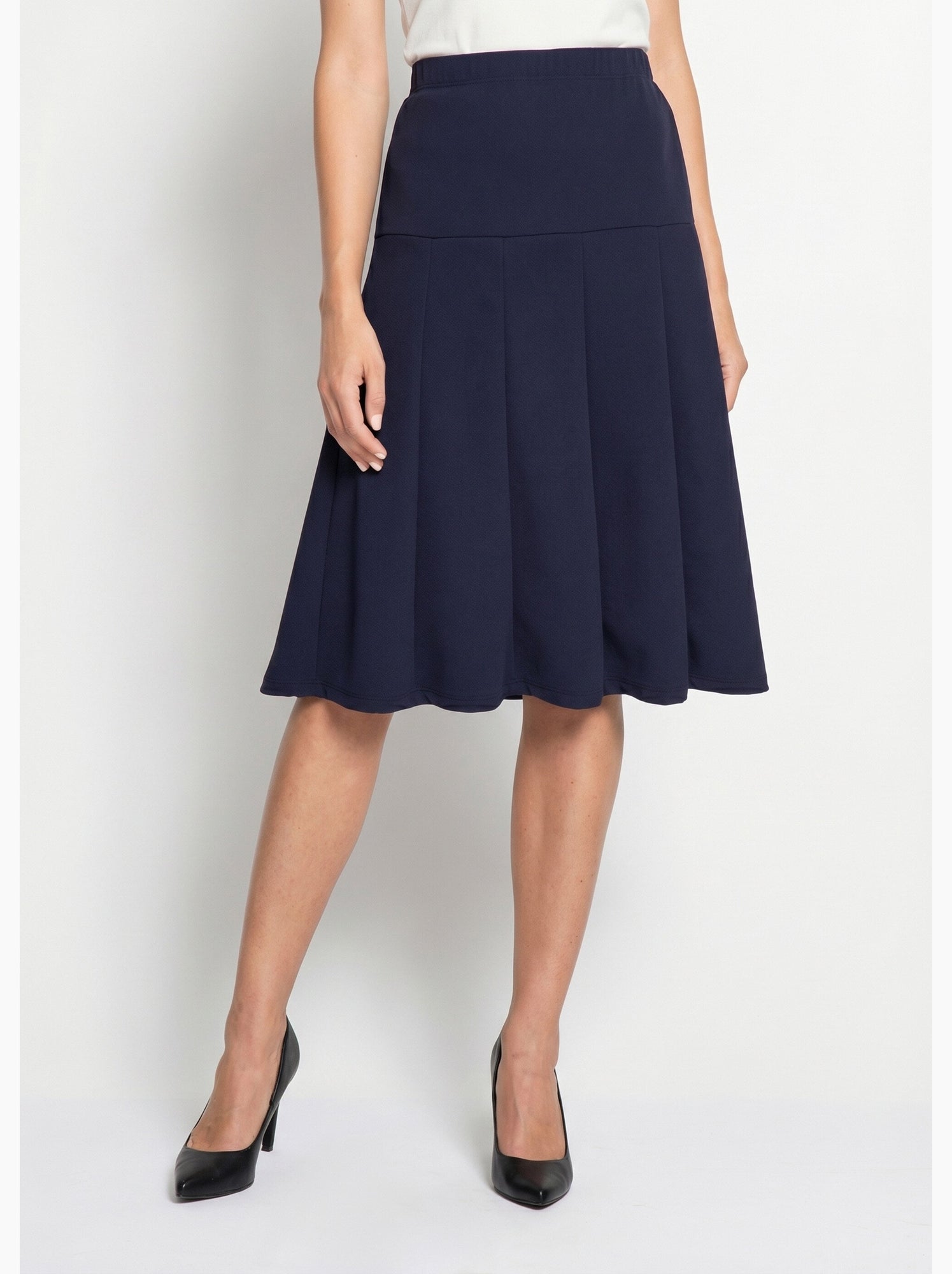 Jupe évasée mi longue unie taille élastiquée - afibel - Bleu marine