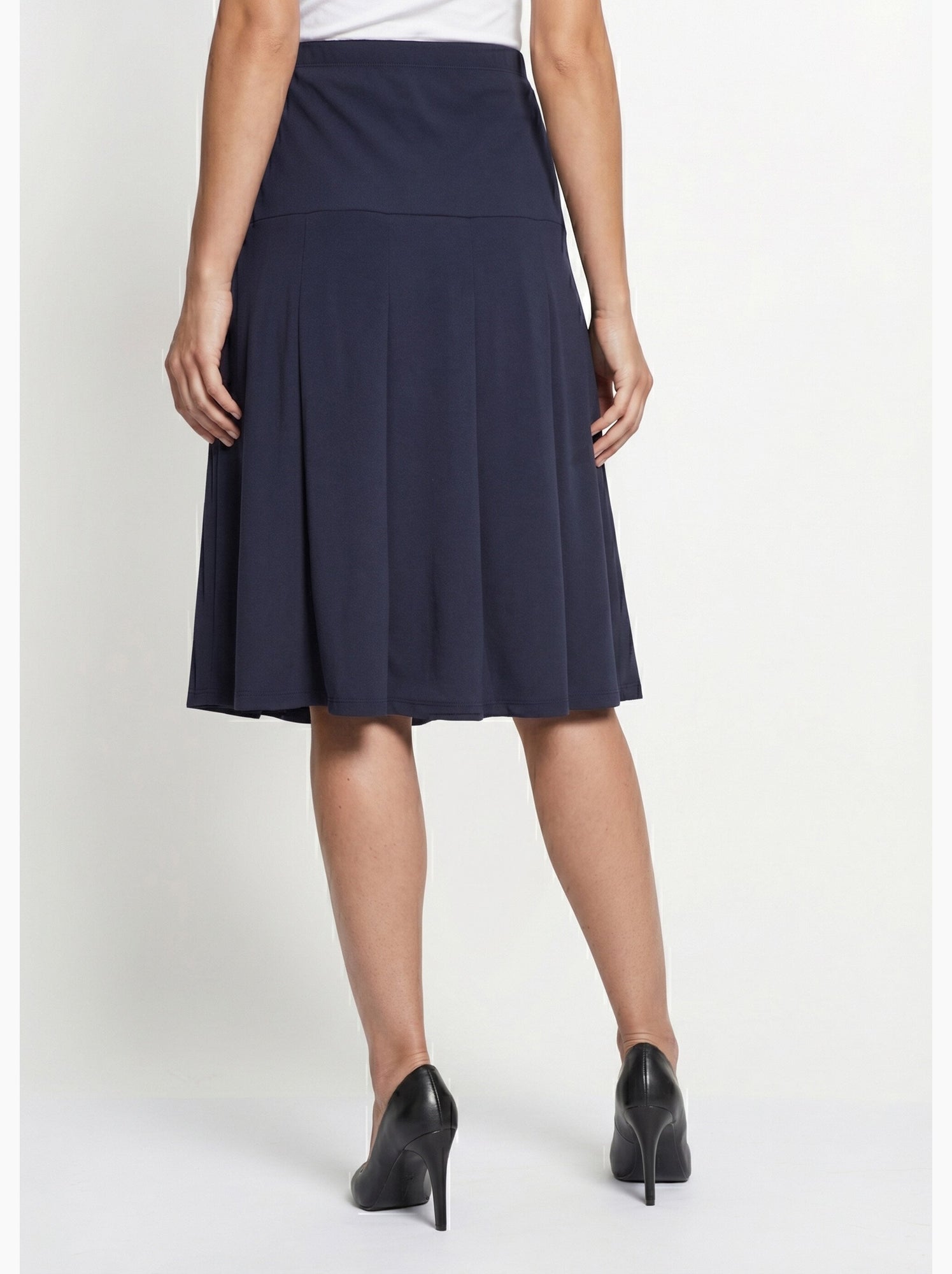 Jupe évasée mi longue unie taille élastiquée - afibel - Bleu marine