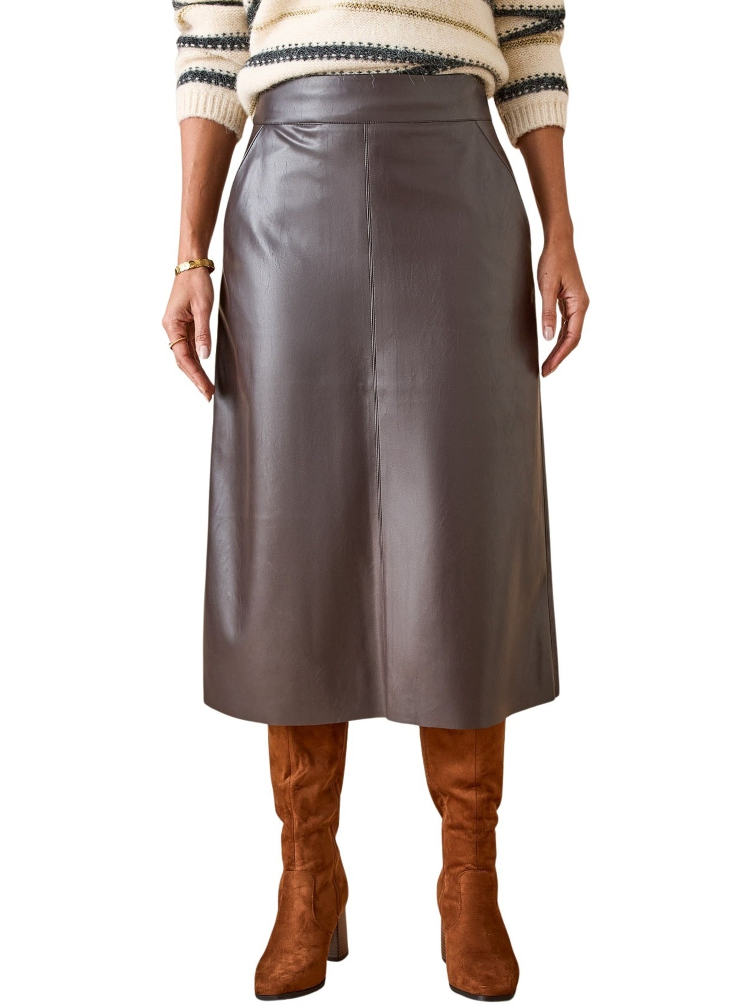 Jupe imitation cuir - DAXON - Marron chocolat