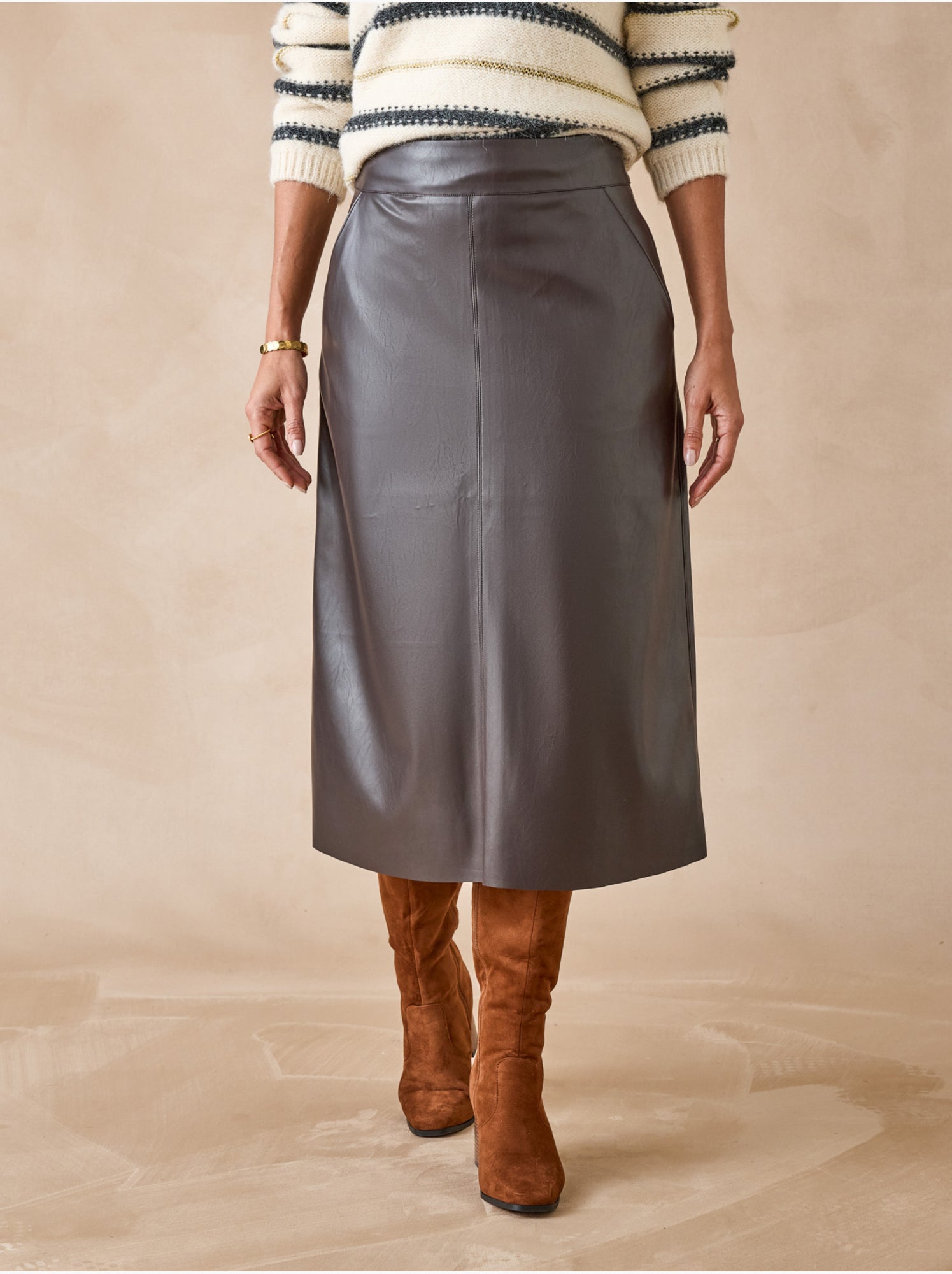 Jupe imitation cuir - DAXON - Marron chocolat