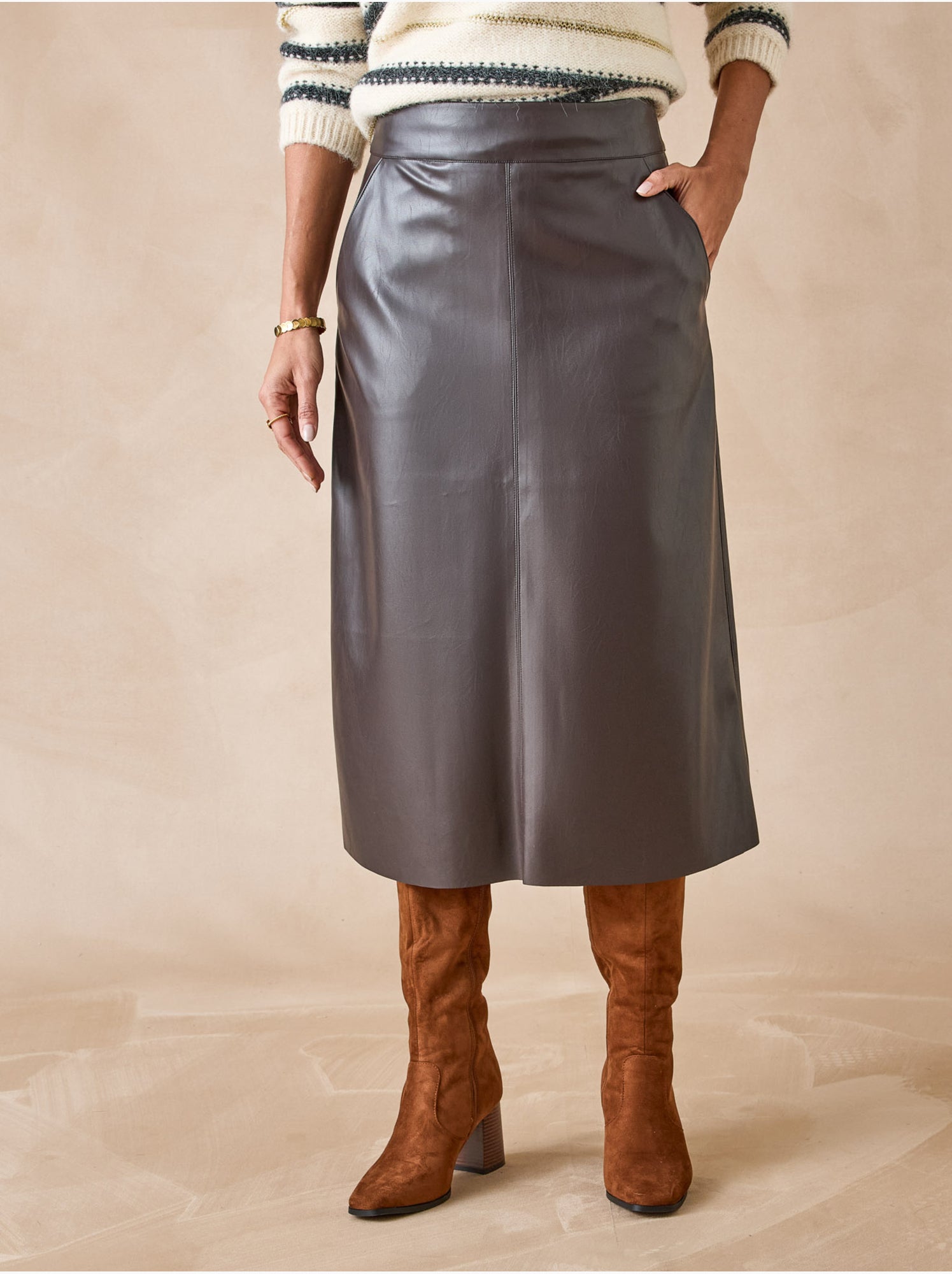 Jupe imitation cuir - DAXON - Marron chocolat