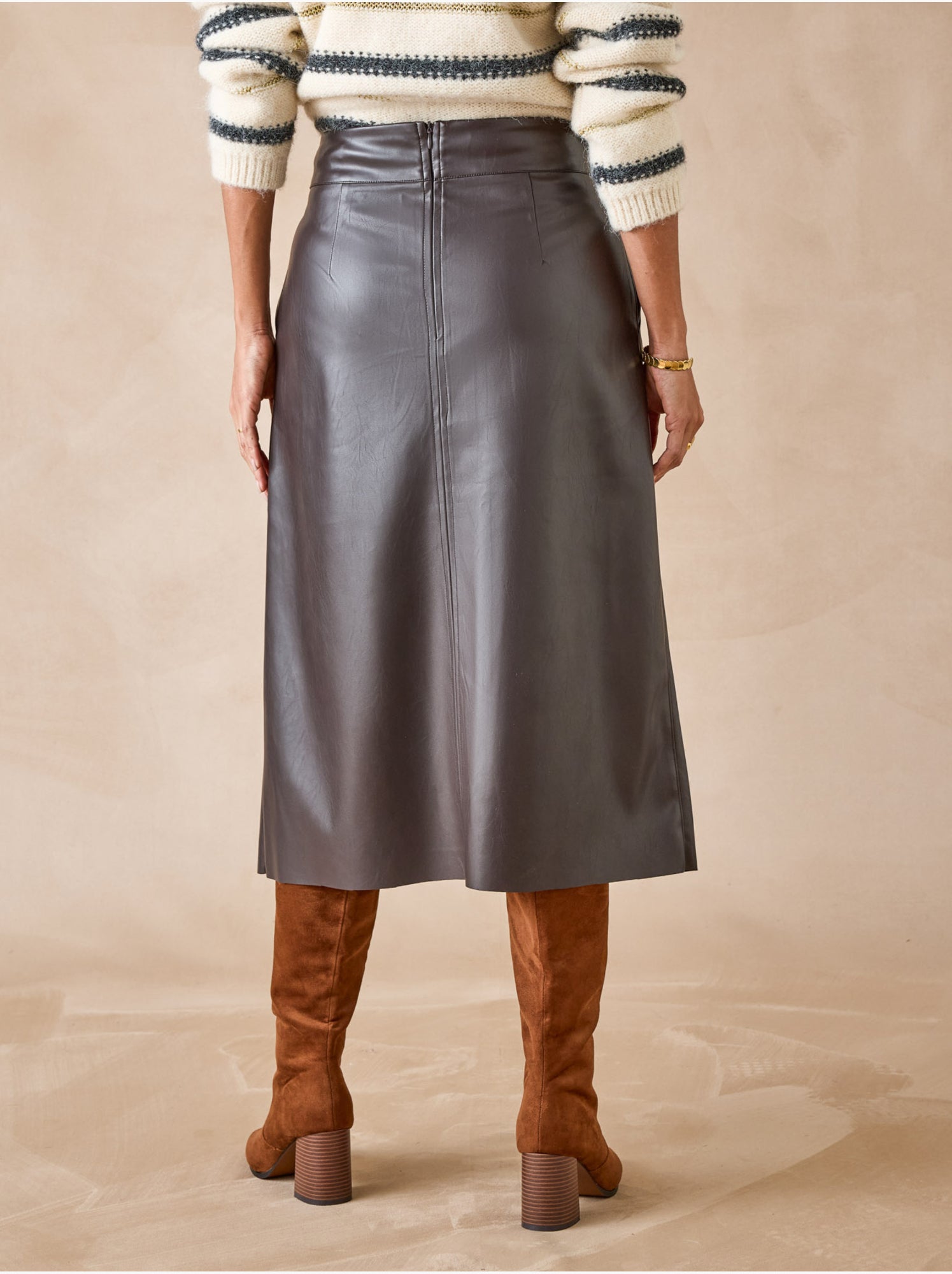 Jupe imitation cuir - DAXON - Marron chocolat