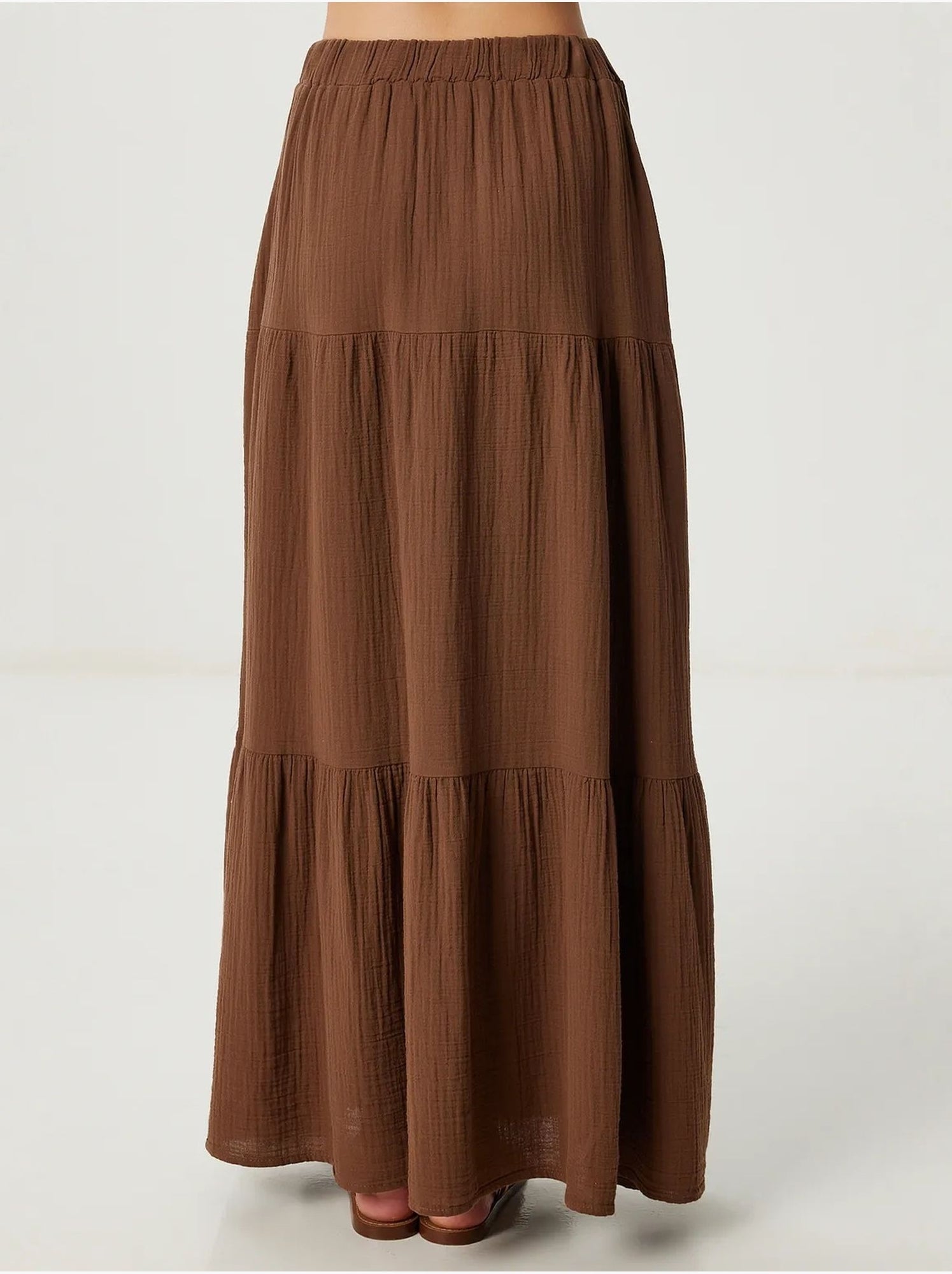 Jupe longue trapèze taille haute istanbul - Marron chocolat