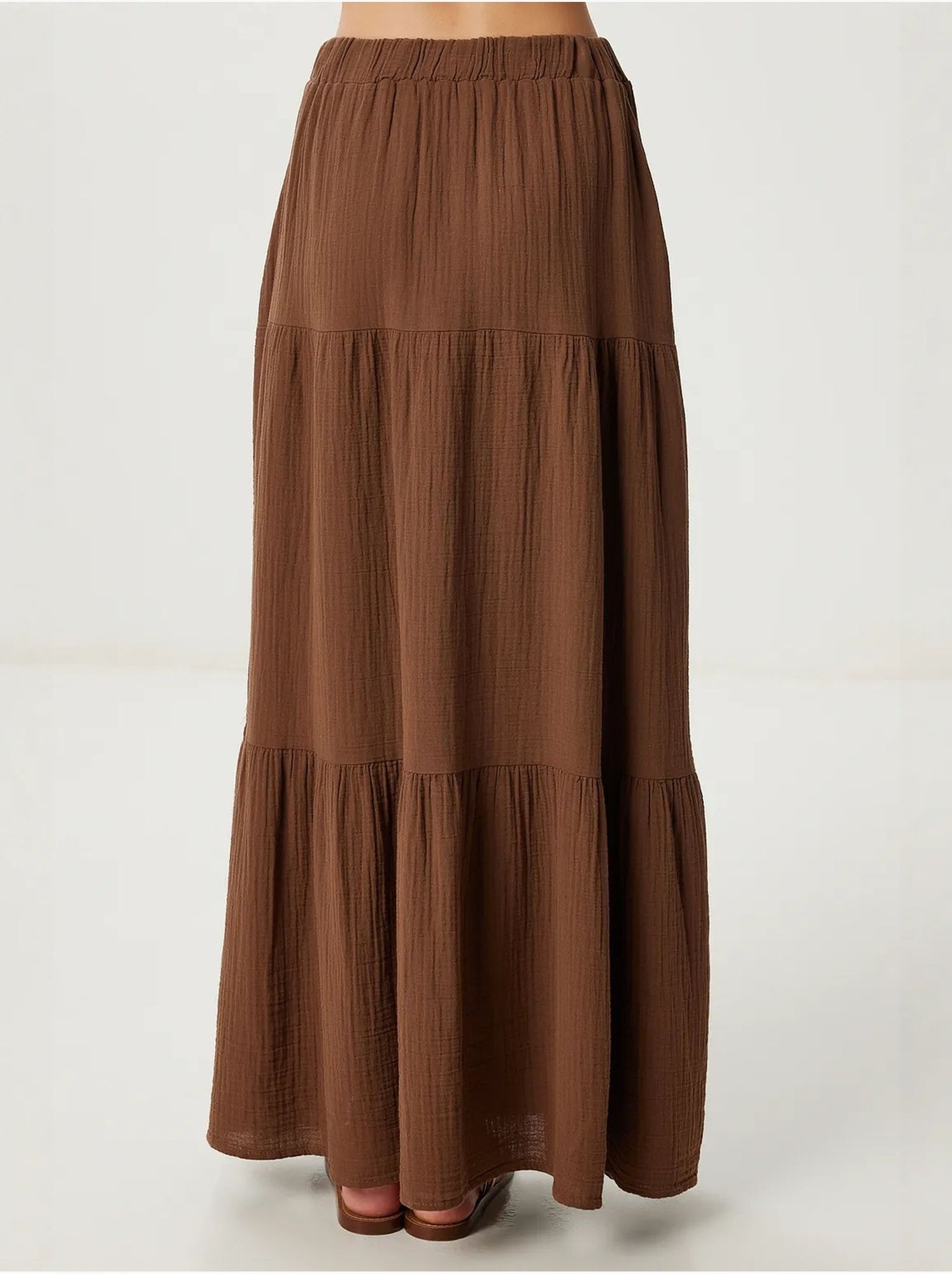 Jupe longue trapèze taille haute istanbul - Marron chocolat