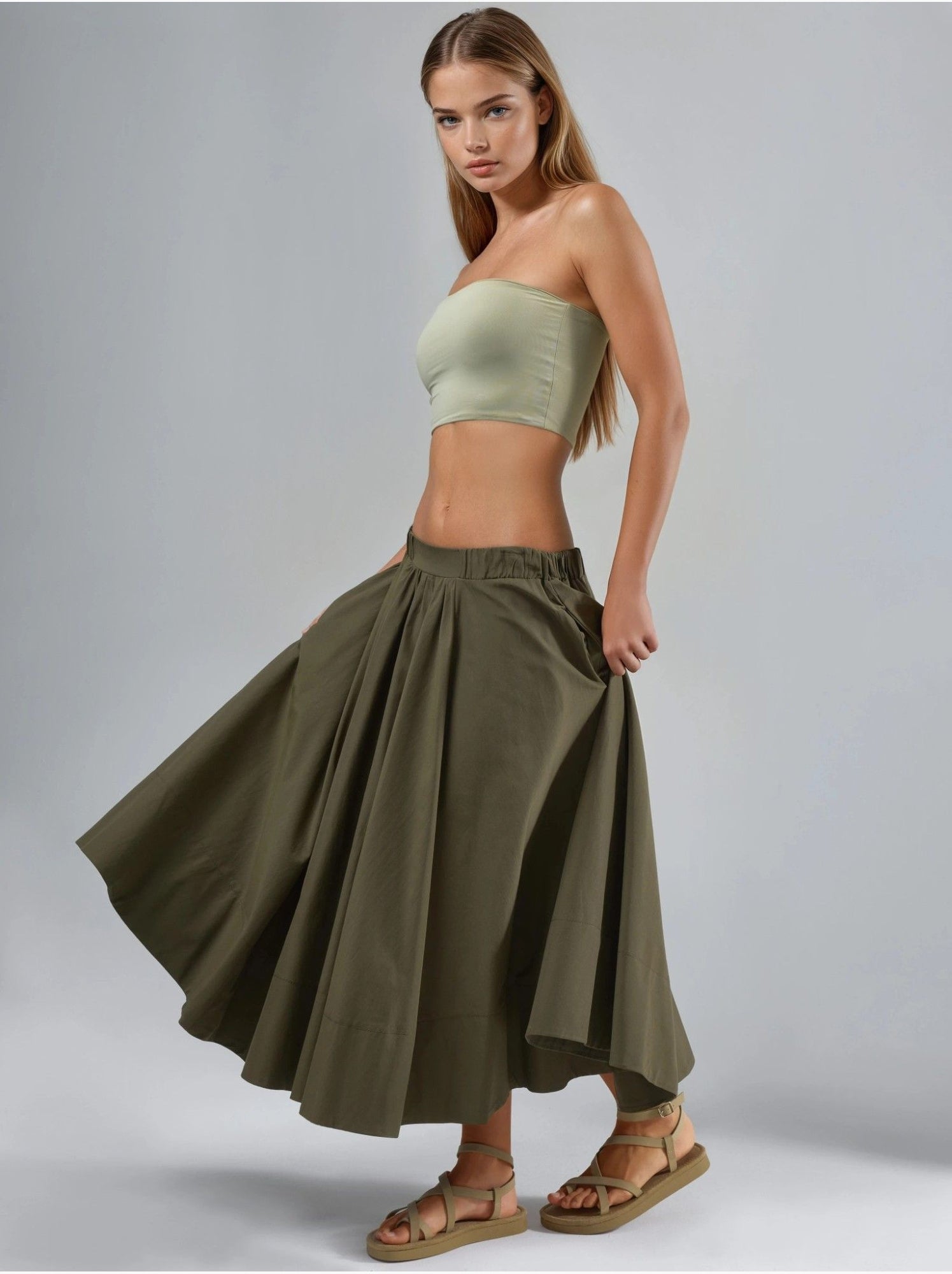 Jupe maxi a-form fit - Kaki