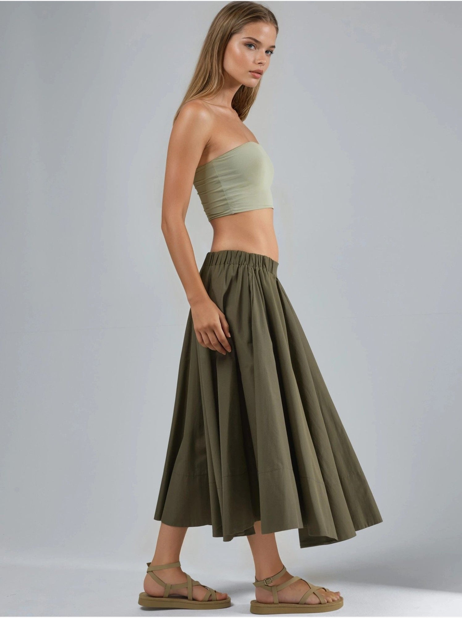 Jupe maxi a-form fit - Kaki