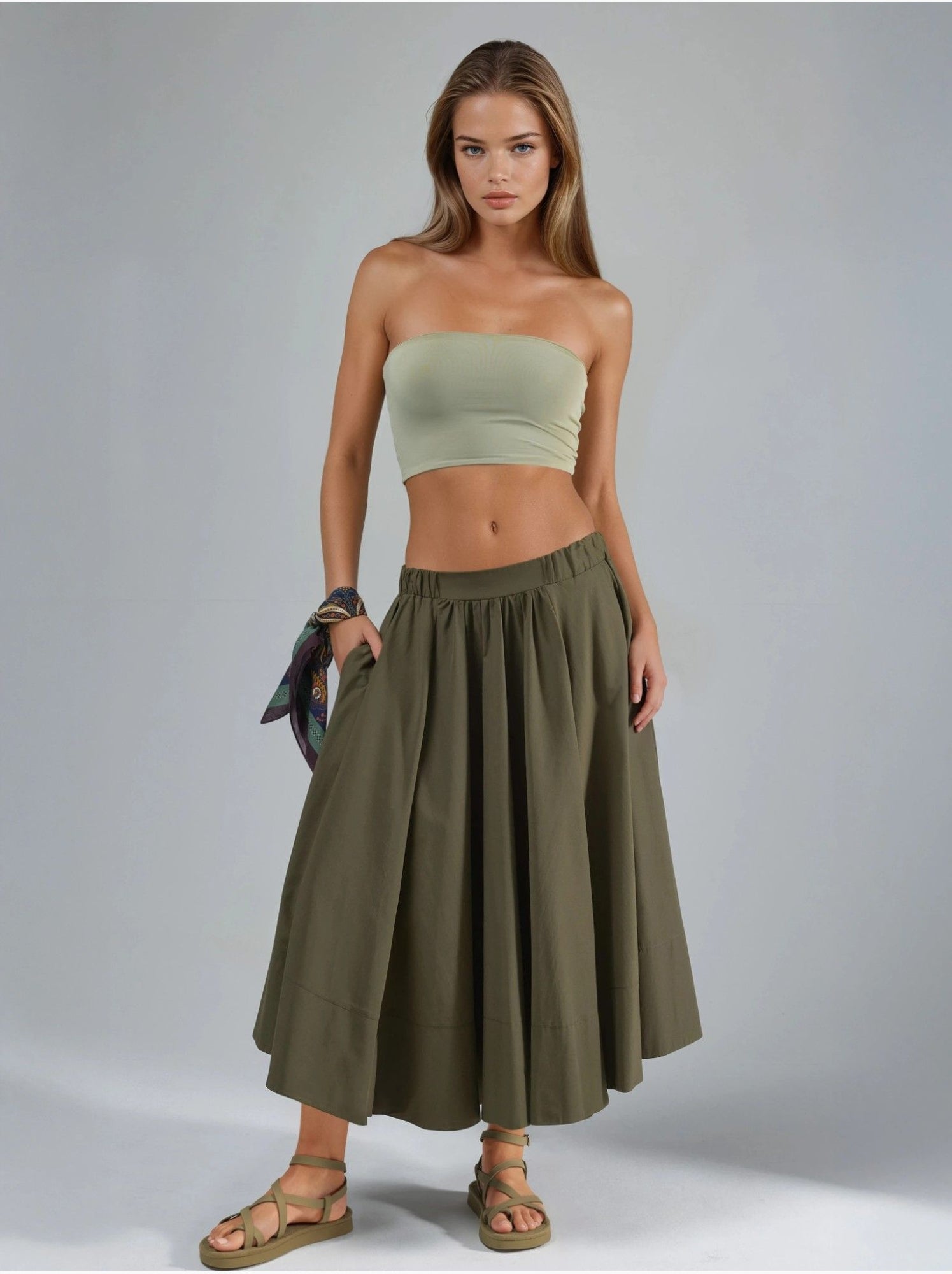 Jupe maxi a-form fit - Kaki