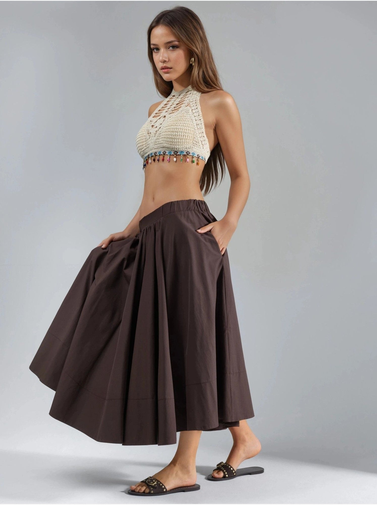 Jupe maxi a-form fit - Marron clair