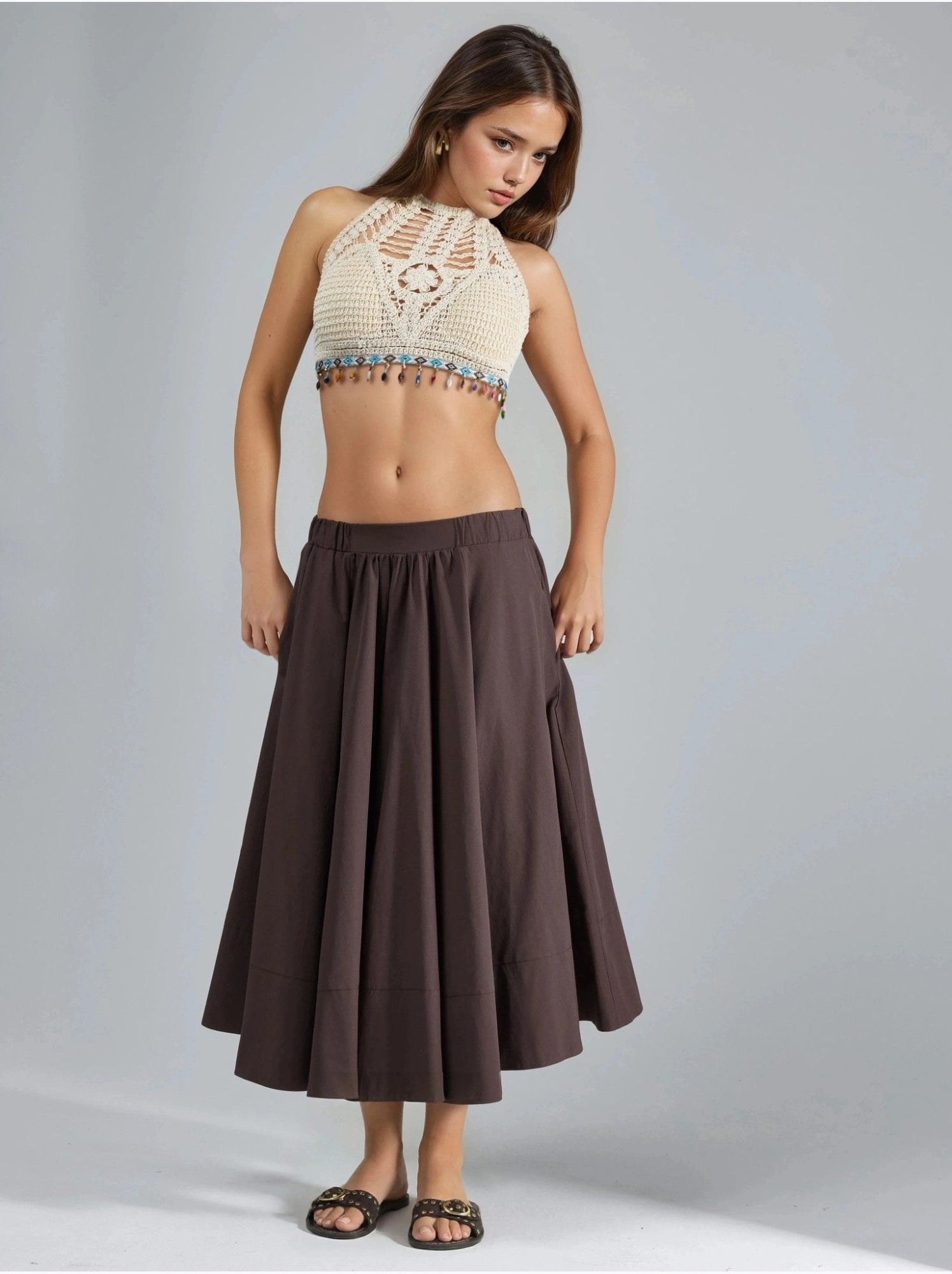 Jupe maxi a-form fit - Marron clair