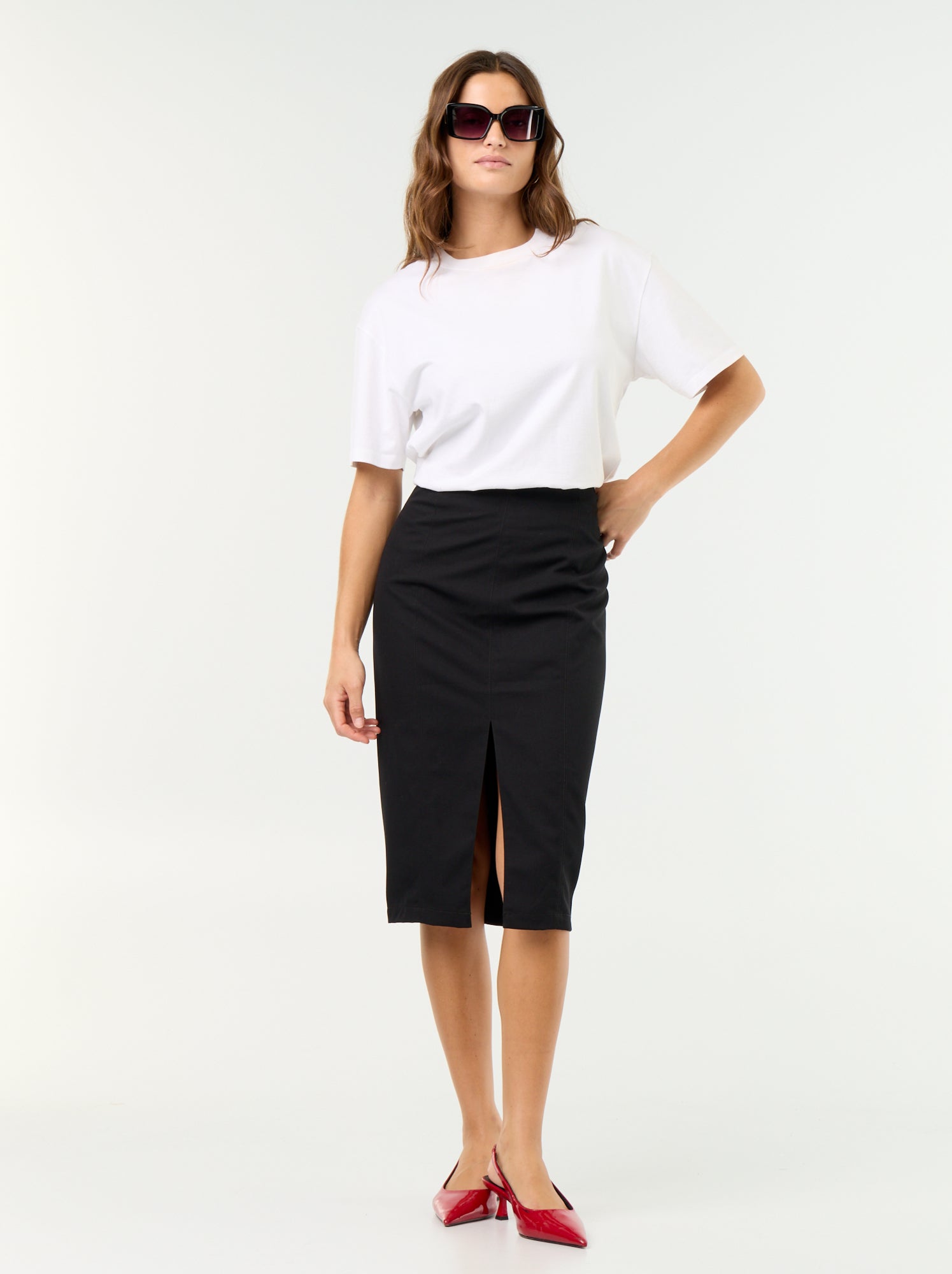 Jupe midi coupe moulante - Noir