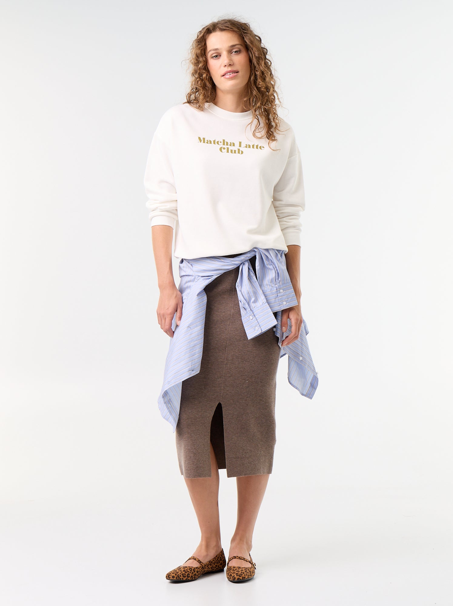 Jupe midi en matière ottoman - Beige