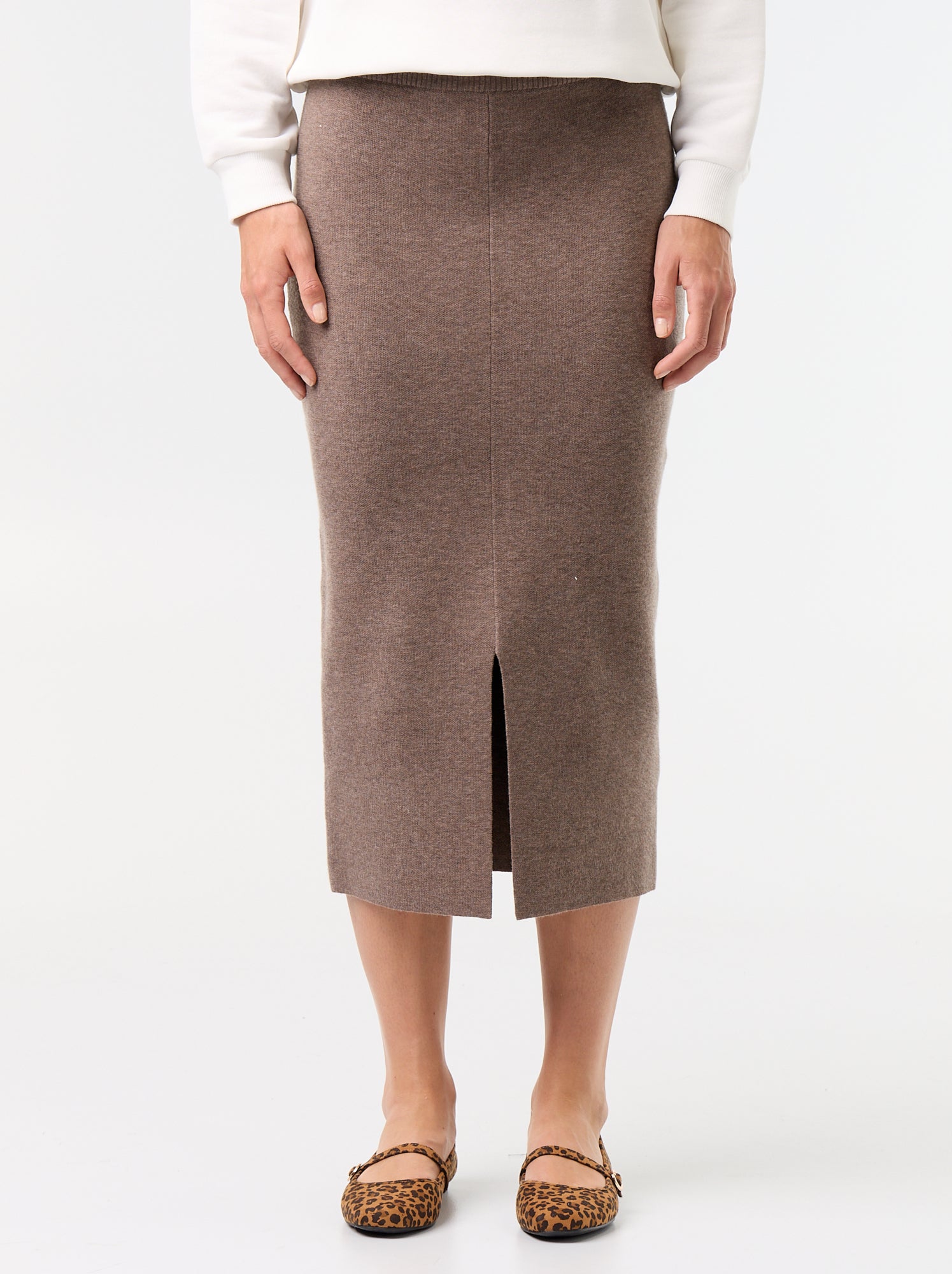 Jupe midi en matière ottoman - Beige