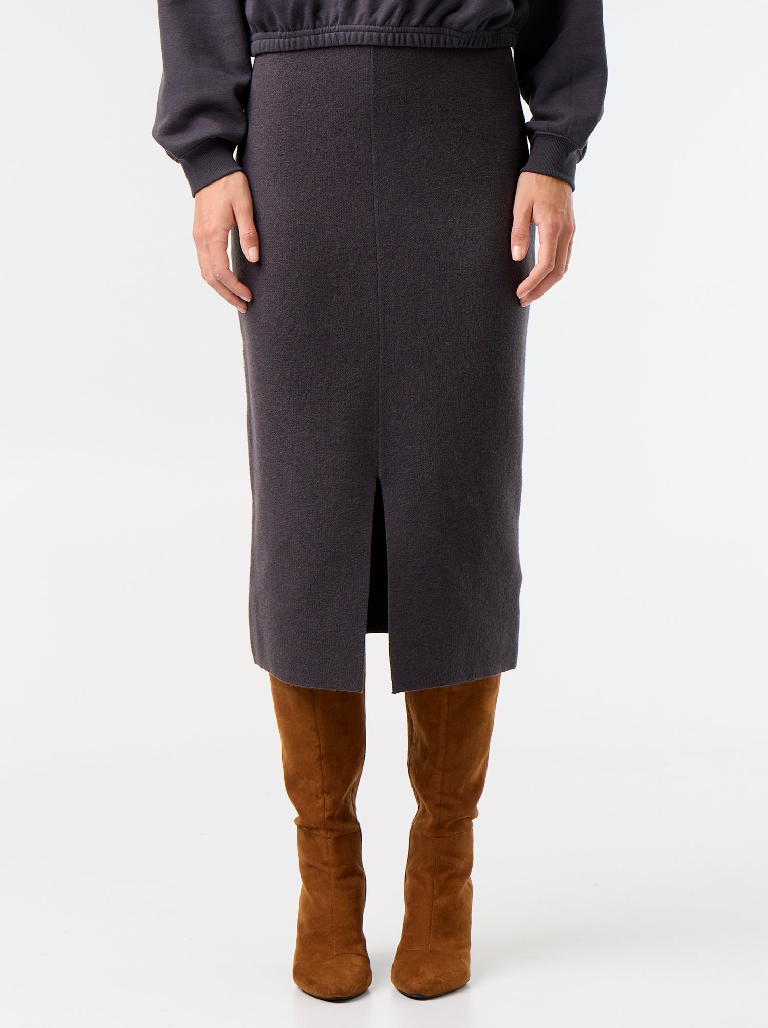 Jupe midi en matière ottoman - Noir