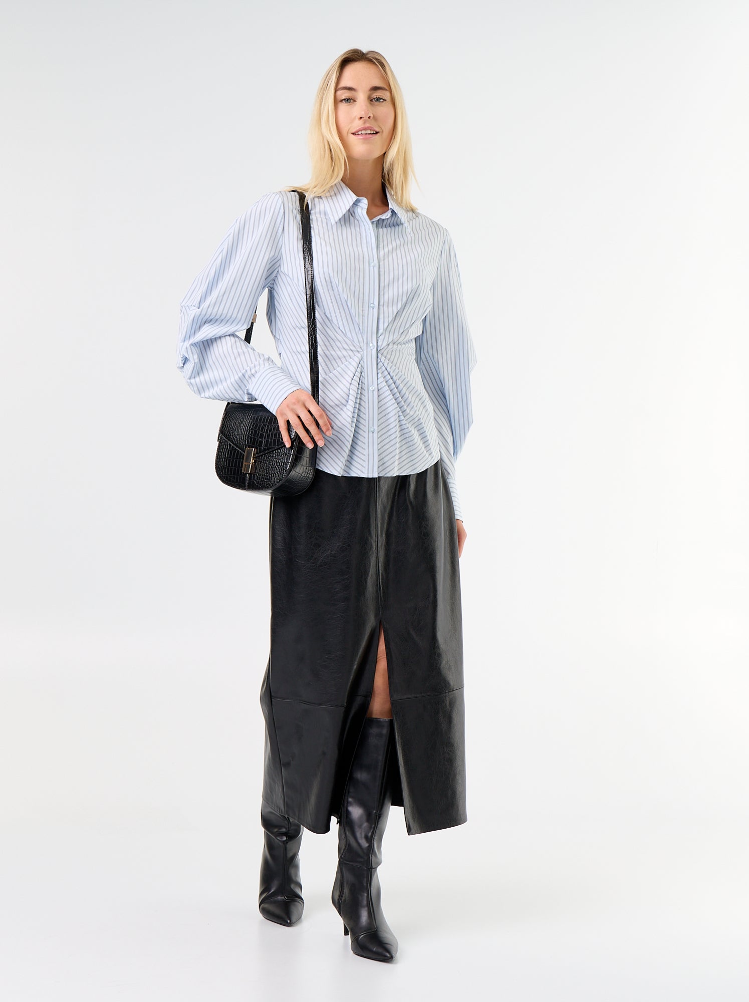 Jupe midi forme droite en simili - Noir