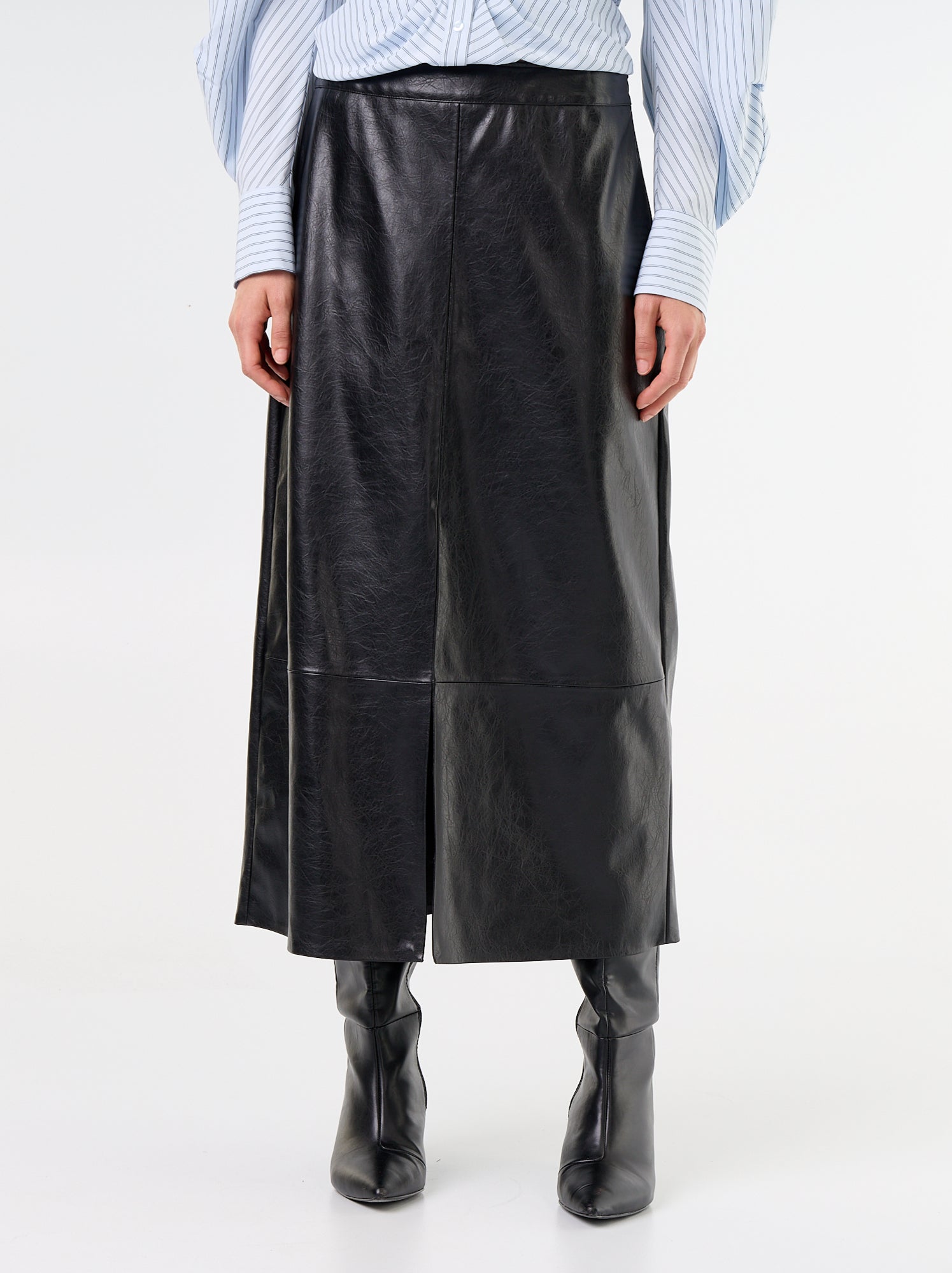 Jupe midi forme droite en simili - Noir