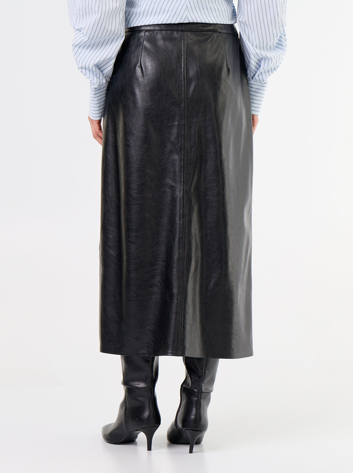 Jupe midi forme droite en simili - Noir