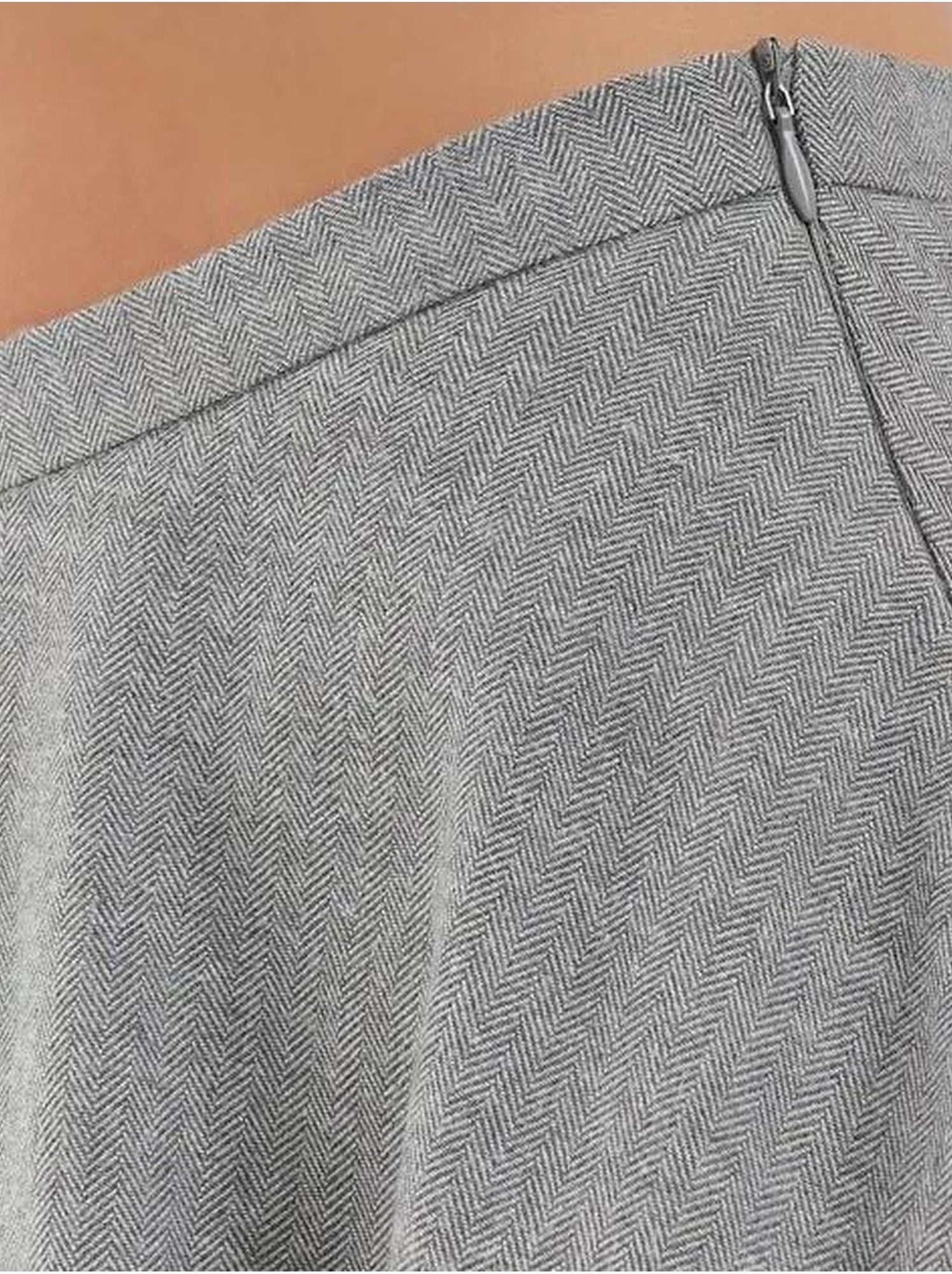 Jupe midi taille haute en a avec fermeture éclair - Gris