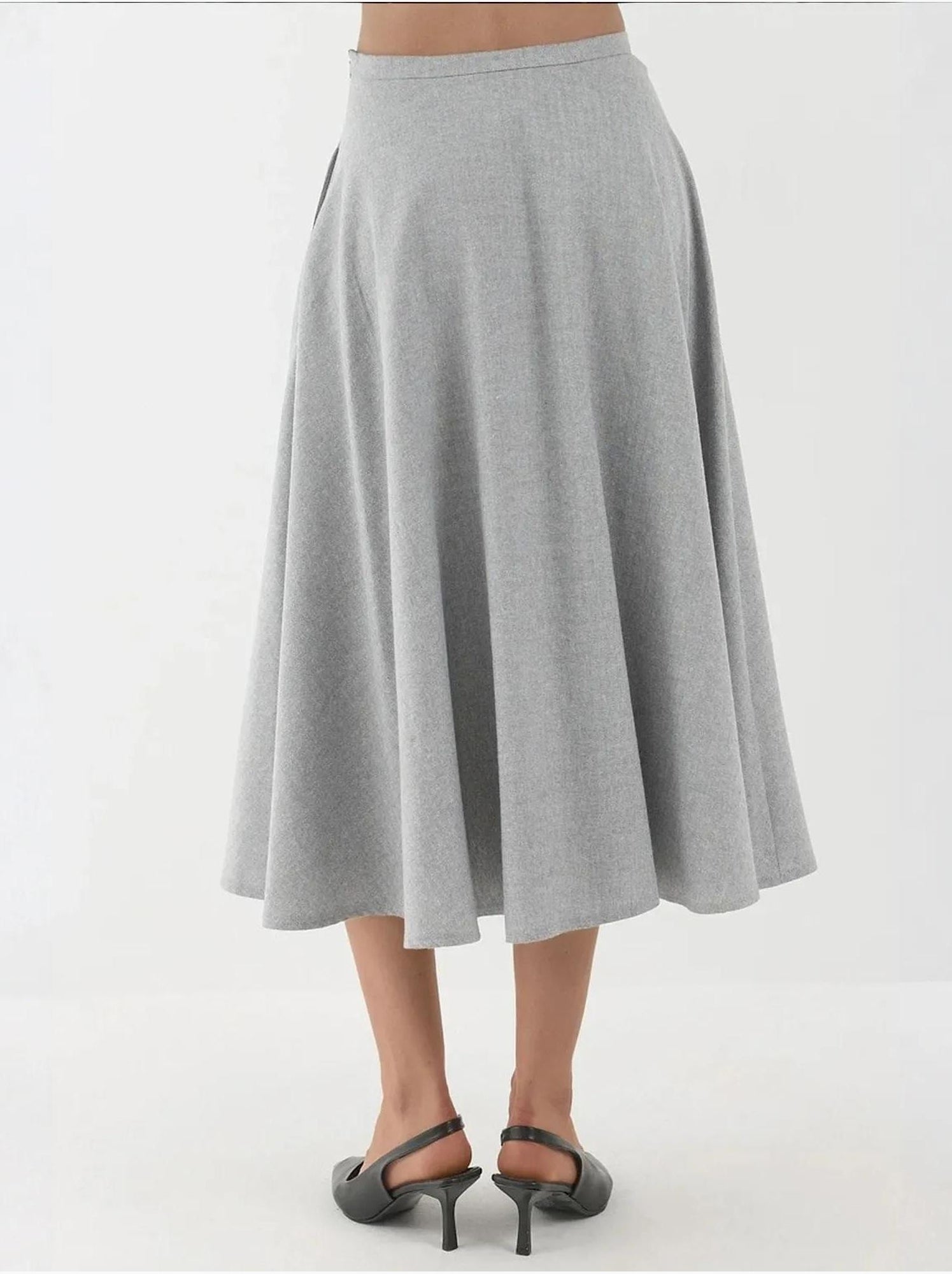 Jupe midi taille haute en a avec fermeture éclair - Gris
