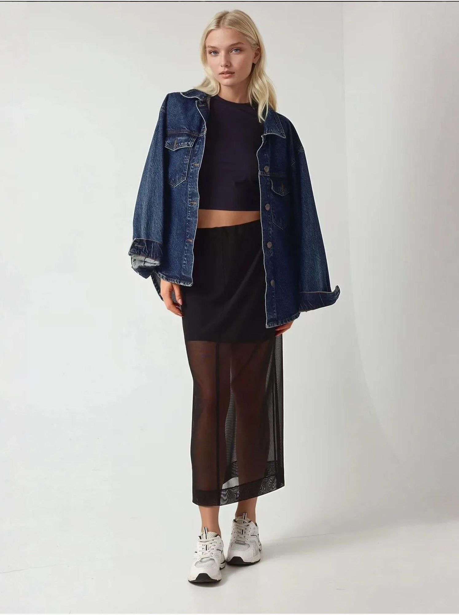 Jupe midi taille haute en dentelle collection pika - Noir