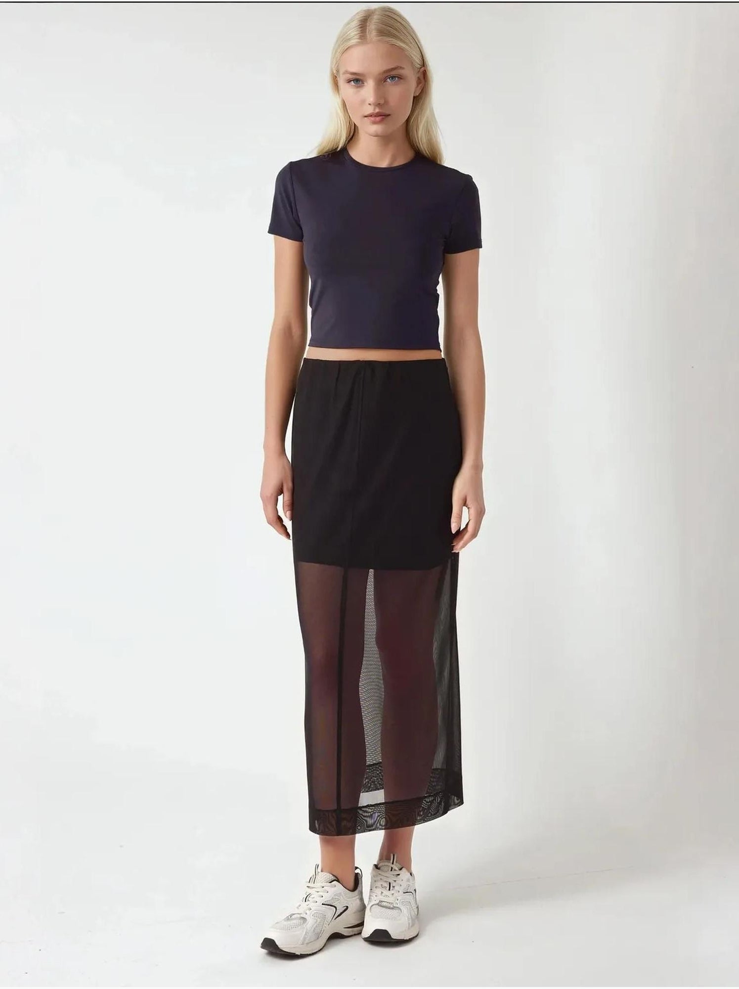 Jupe midi taille haute en dentelle collection pika - Noir