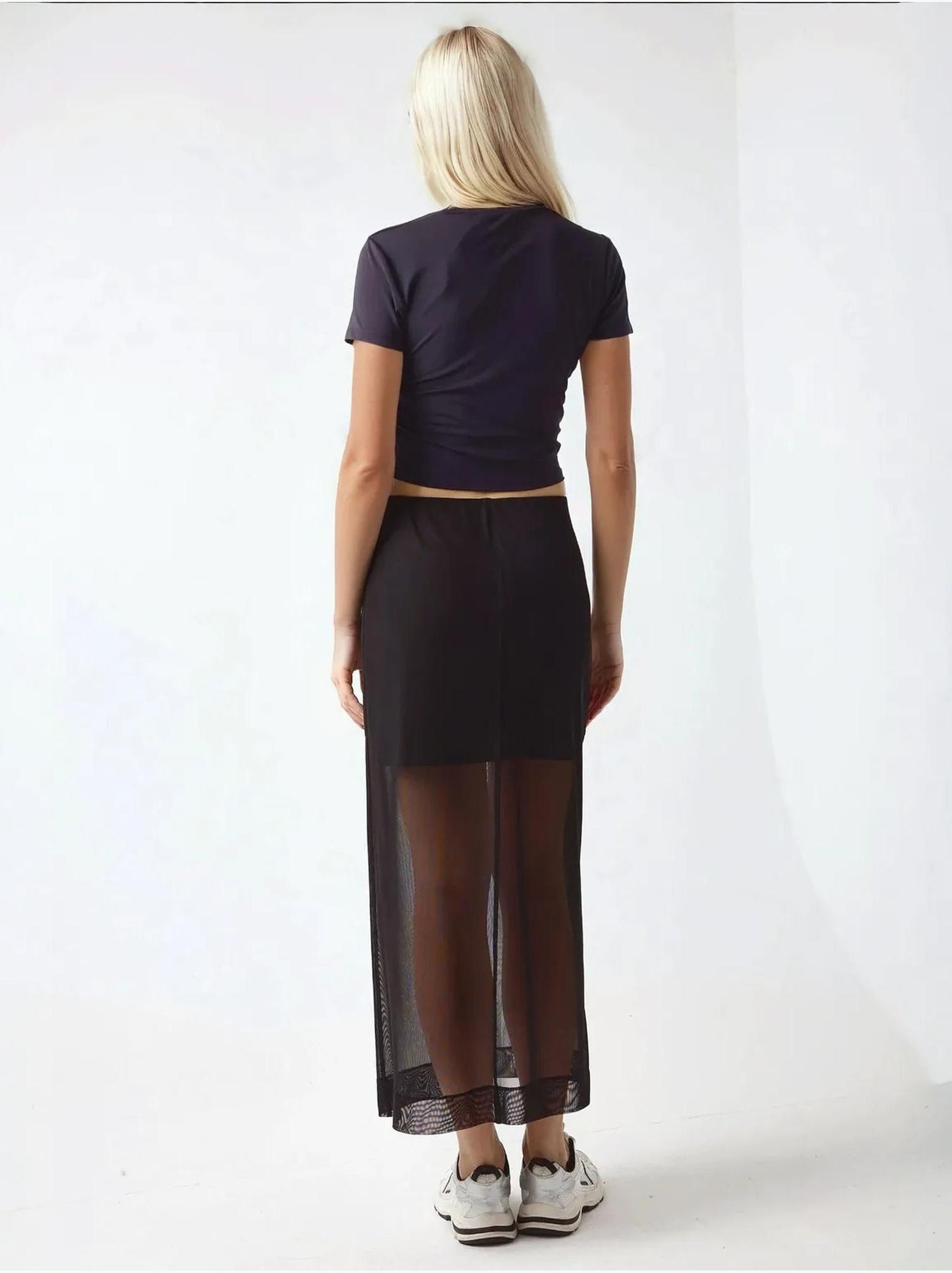 Jupe midi taille haute en dentelle collection pika - Noir