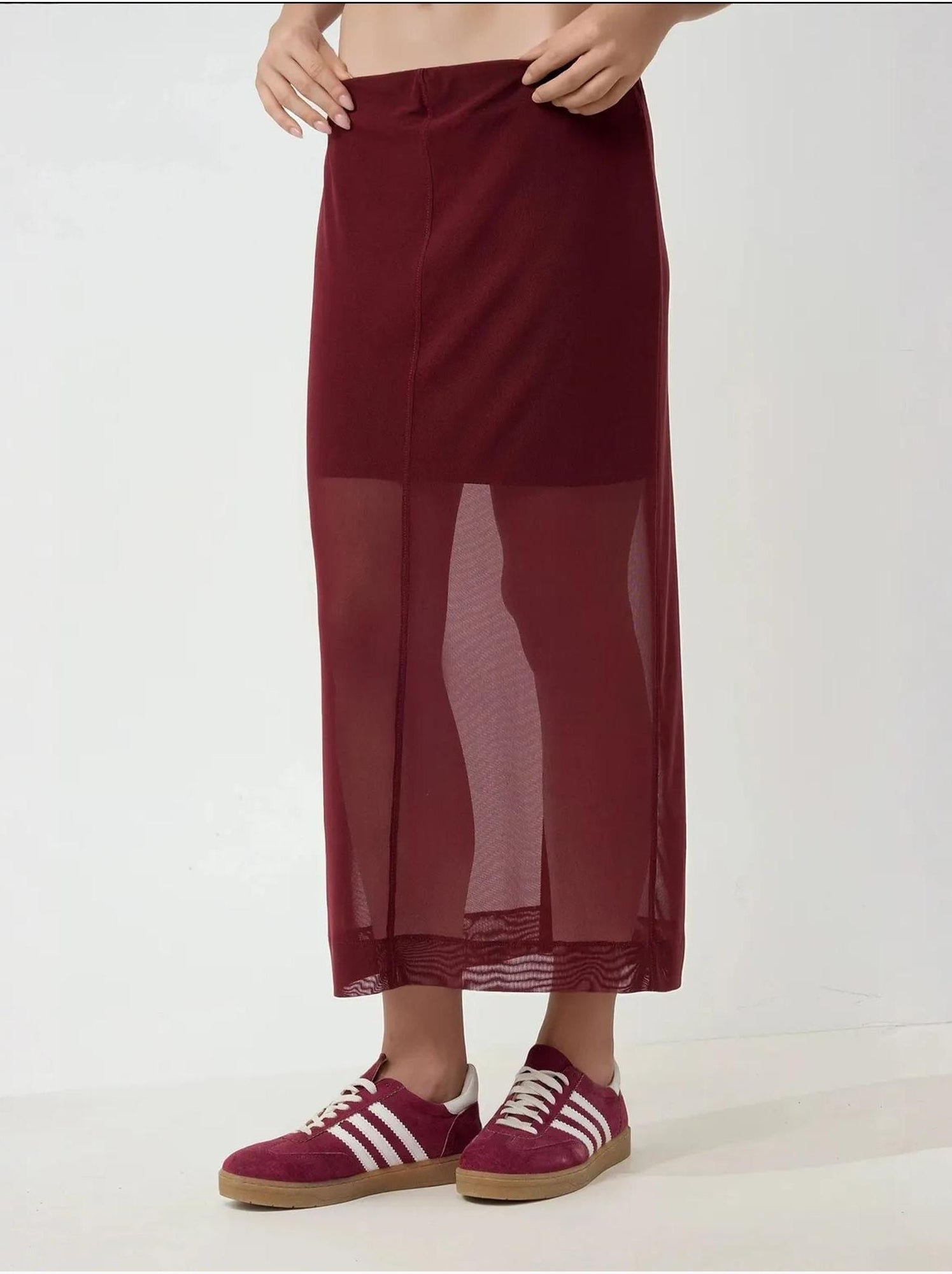 Jupe midi taille haute en dentelle collection pika - Rouge bordeaux