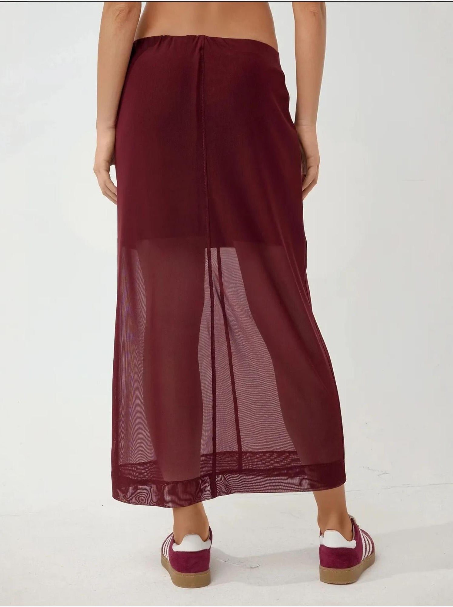 Jupe midi taille haute en dentelle collection pika - Rouge bordeaux