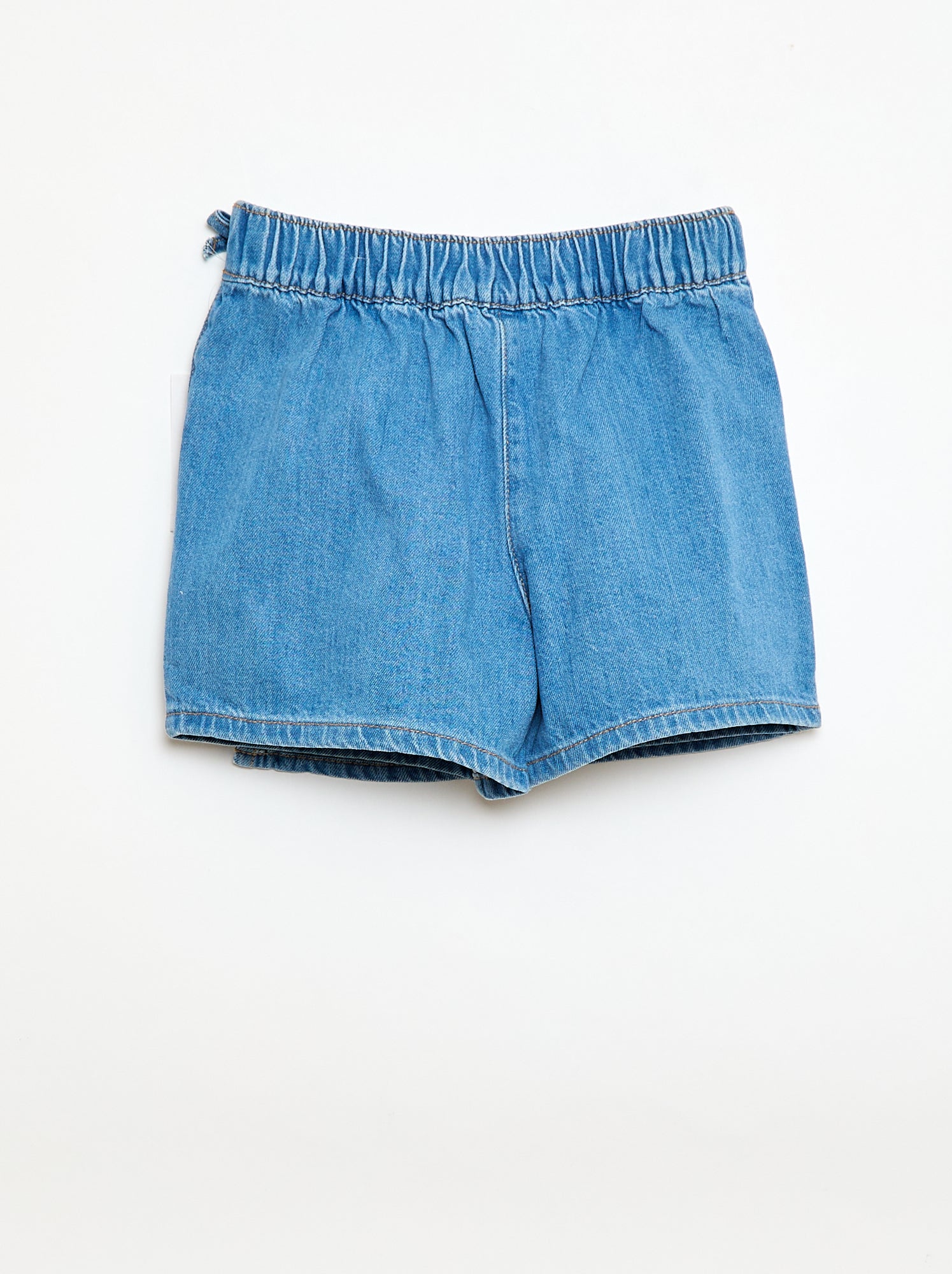 Jupe short courte en jean avec nœuds - Bleu (FRO25_1)