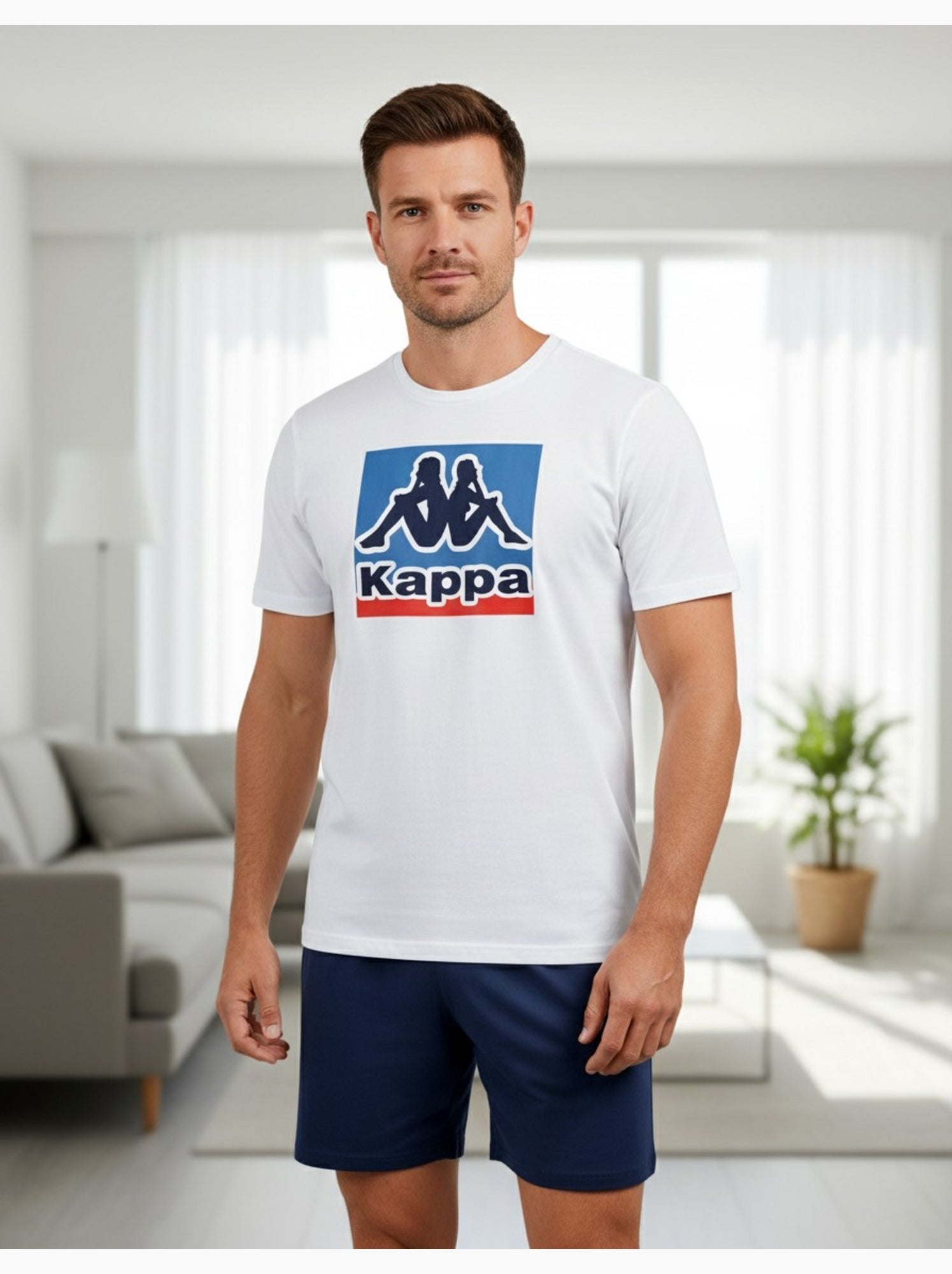 Kappa Pyjama Court Homme Coton - Blanc Bleu