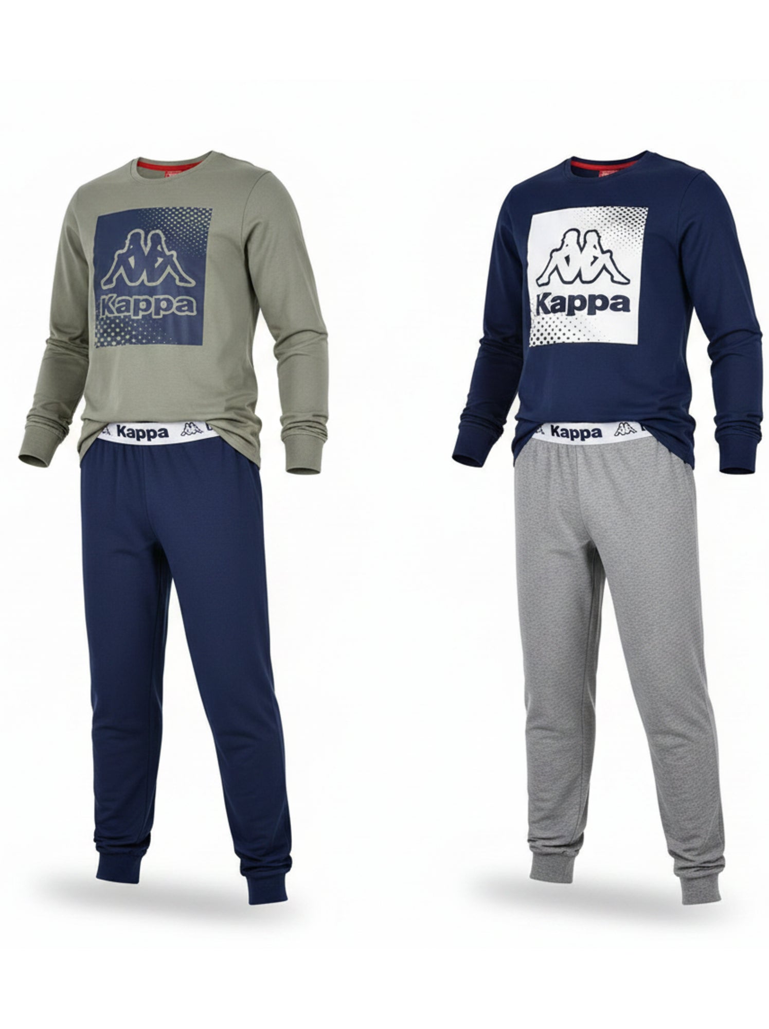 KAPPA Pyjama Long Garçon Pack de 2 Coton Logo Omini Col Rond Manches Longues - Bleu Kaki