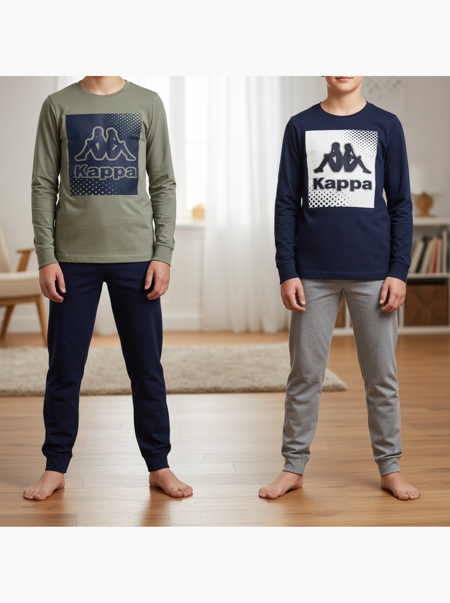 KAPPA Pyjama Long Garçon Pack de 2 Coton Logo Omini Col Rond Manches Longues - Bleu Kaki