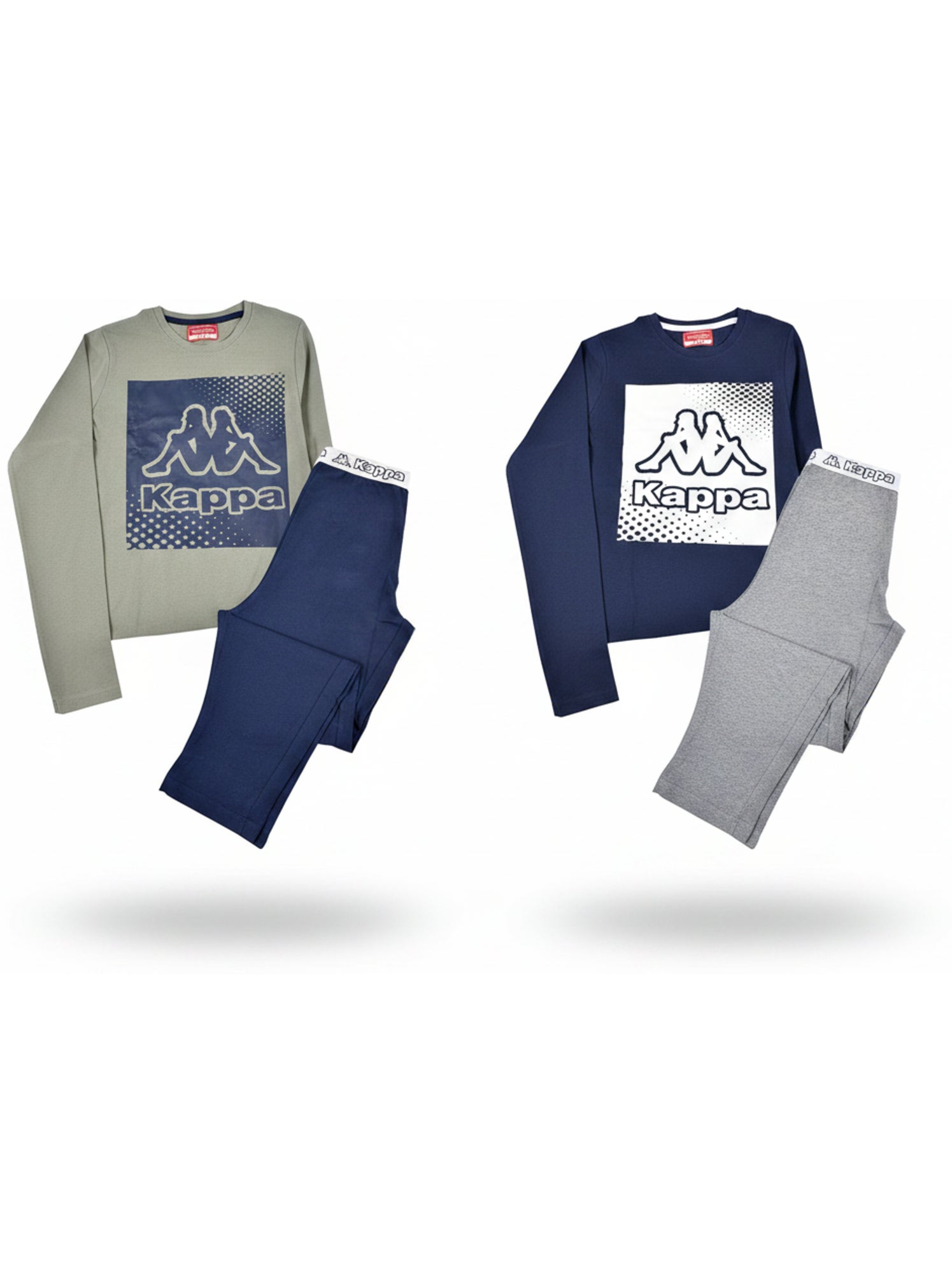 KAPPA Pyjama Long Garçon Pack de 2 Coton Logo Omini Col Rond Manches Longues - Bleu Kaki