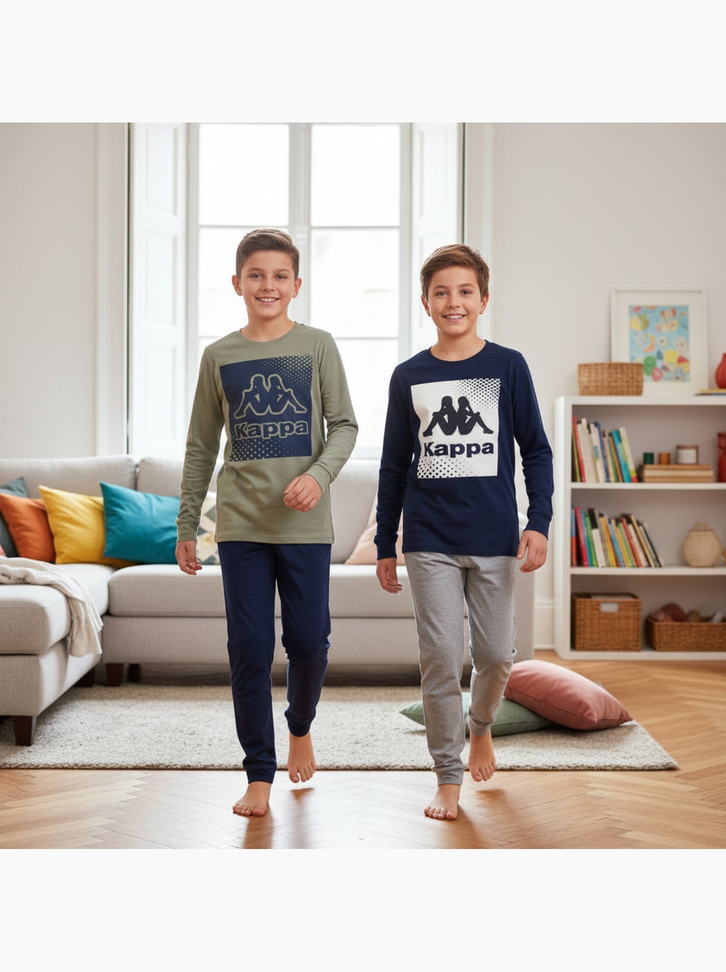 KAPPA Pyjama Long Garçon Pack de 2 Coton Logo Omini Col Rond Manches Longues - Bleu Kaki