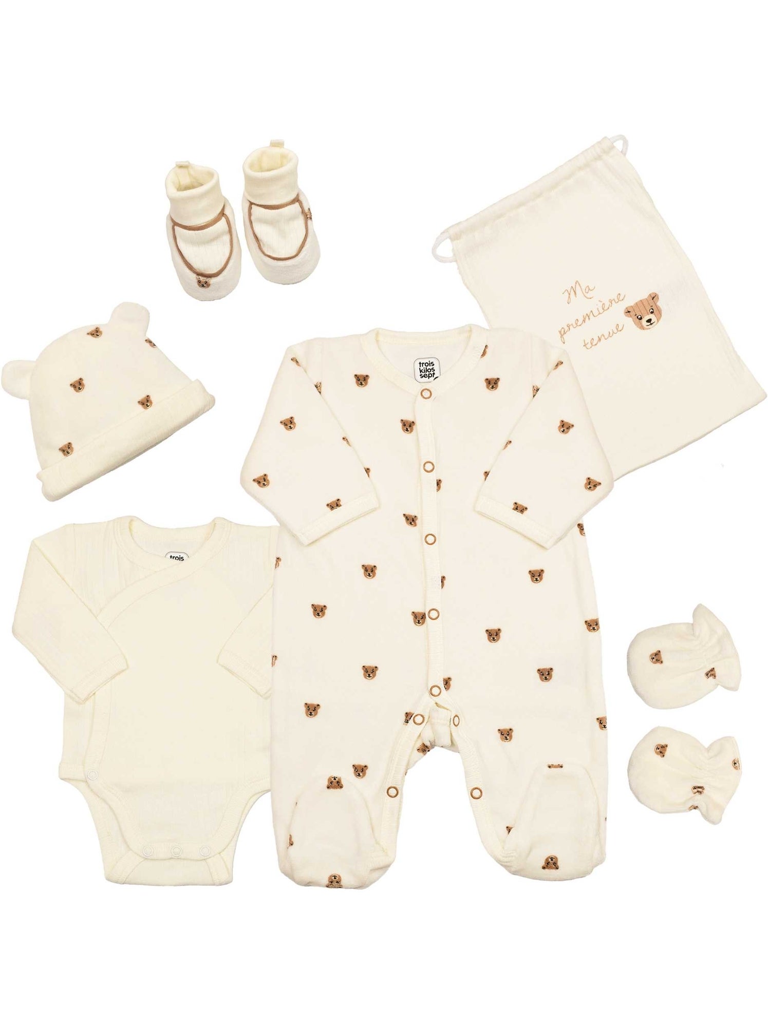 Kit naissance ours moka - ensemble naissance 6 pièces - Ecru