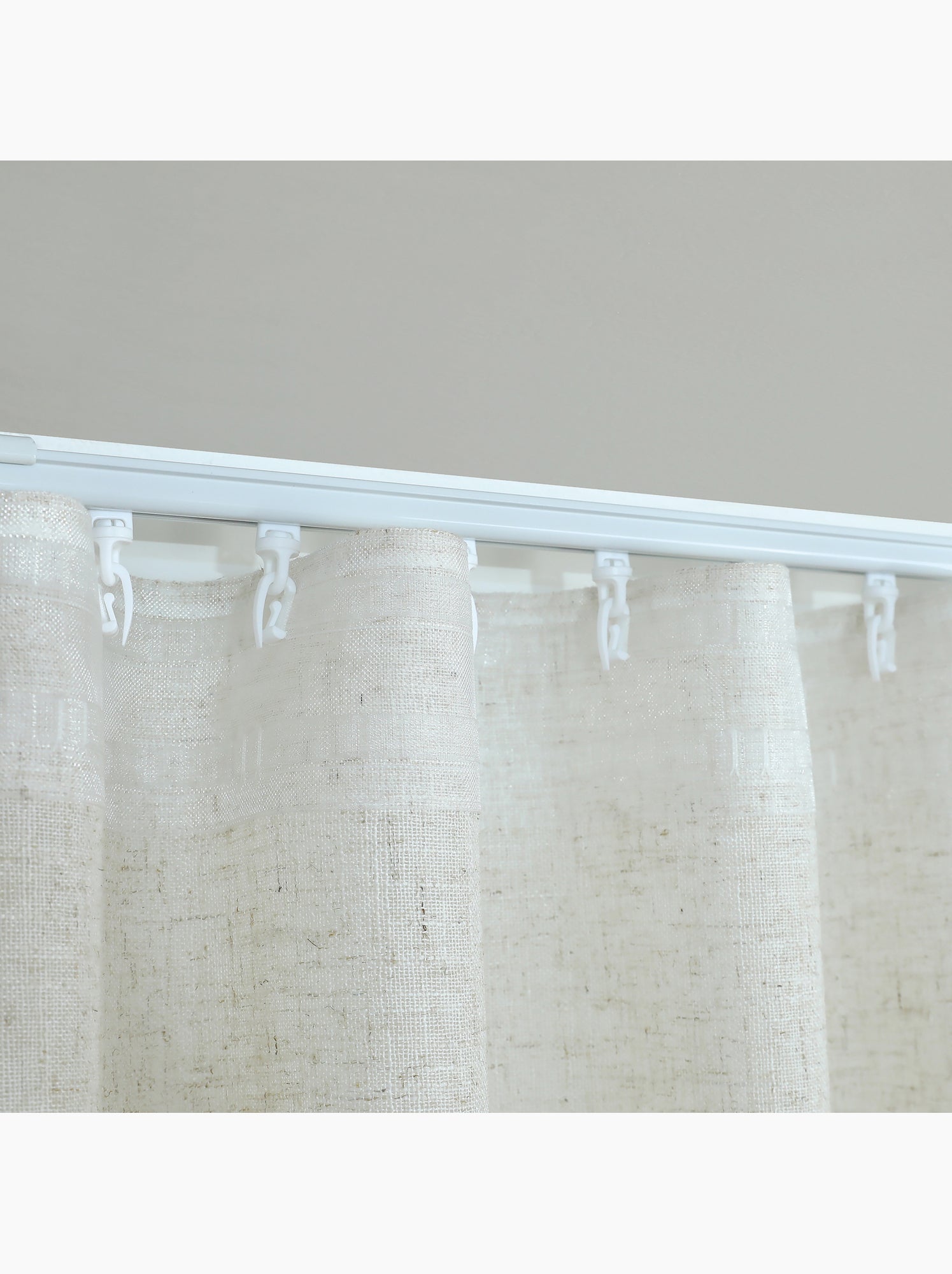 Kit rail extensible + voilage poly-lin wave - Beige clair