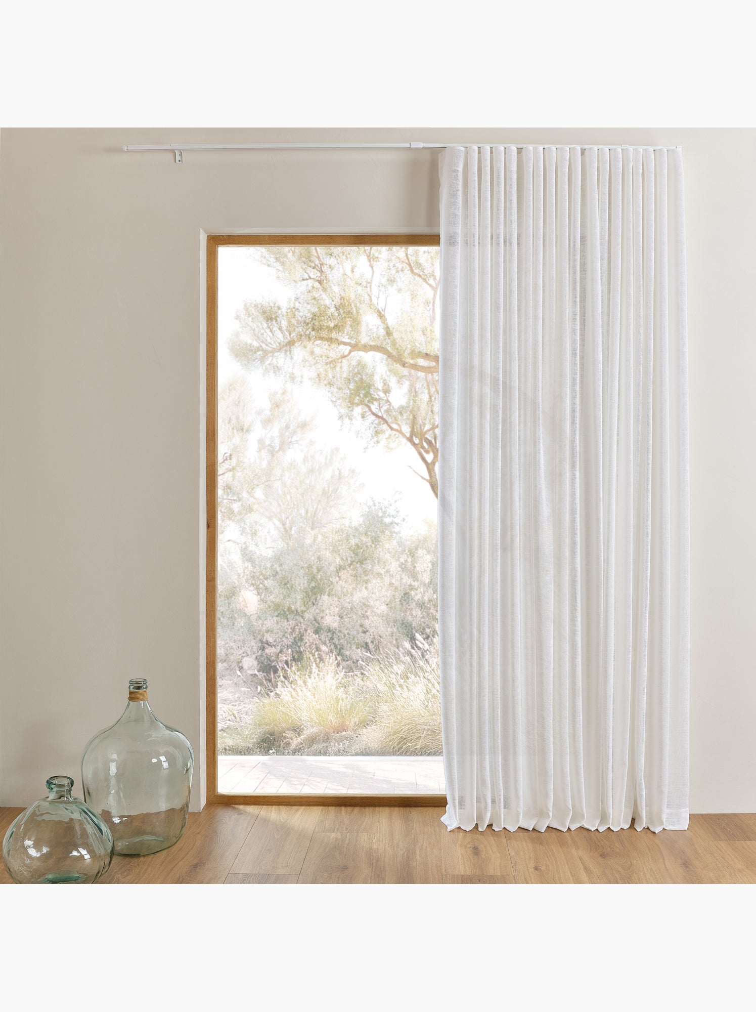 Kit rail extensible + voilage poly-lin wave - Blanc