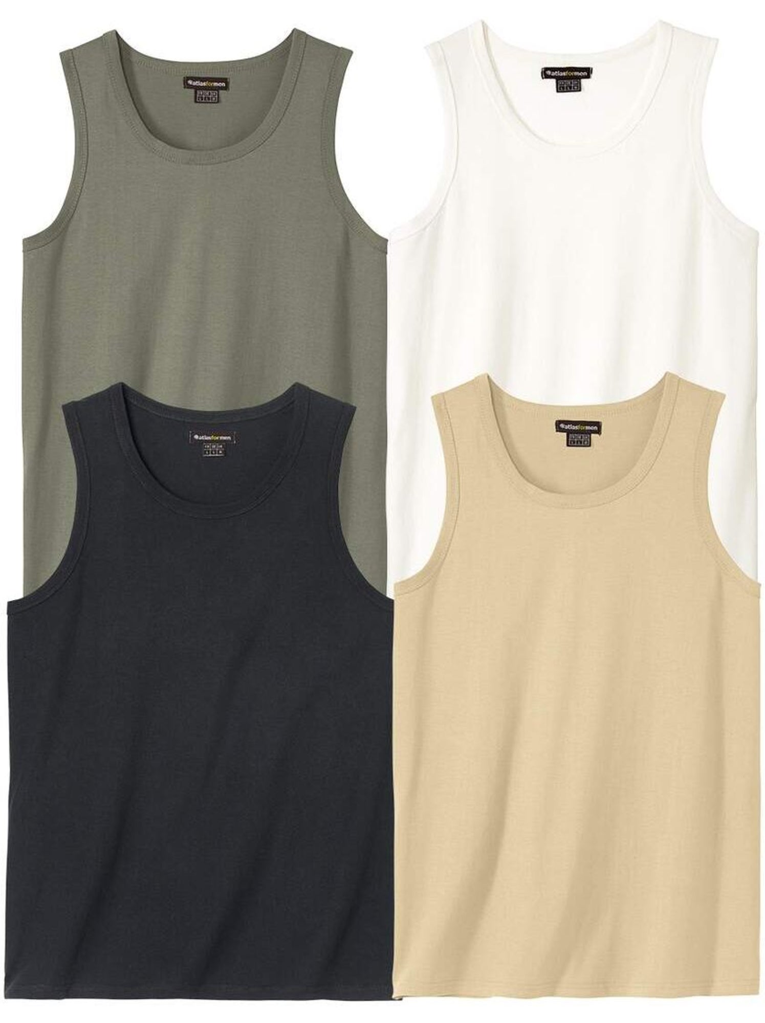 Le lot de 4 débardeurs unis  - atlas for men - Blanc Bleu marine Noir