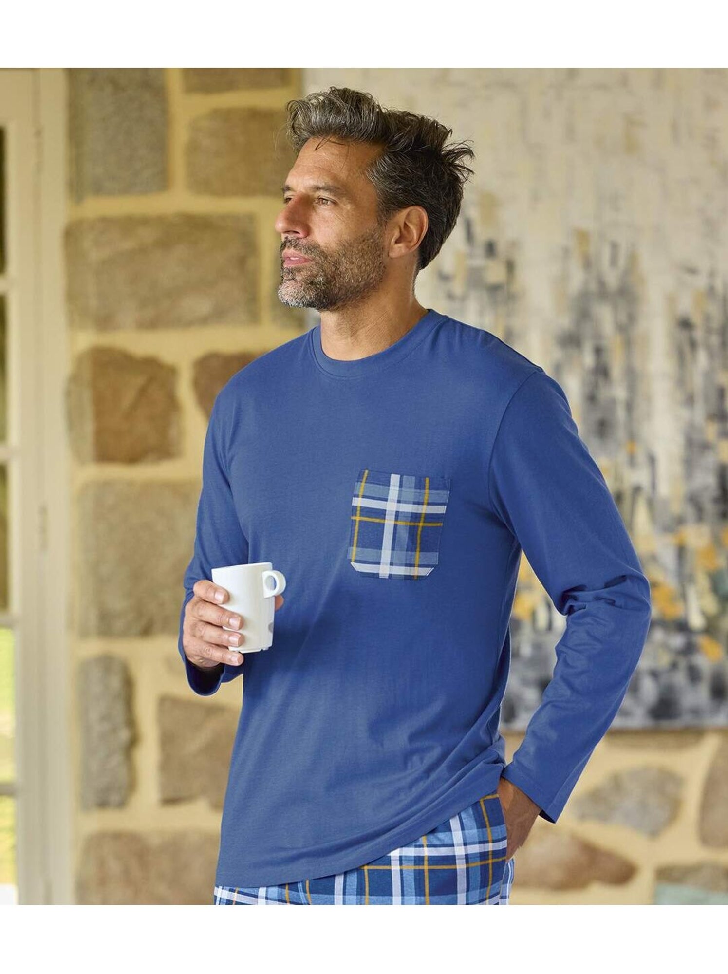 Le pyjama coton style ecossais  - atlas for men - Bleu
