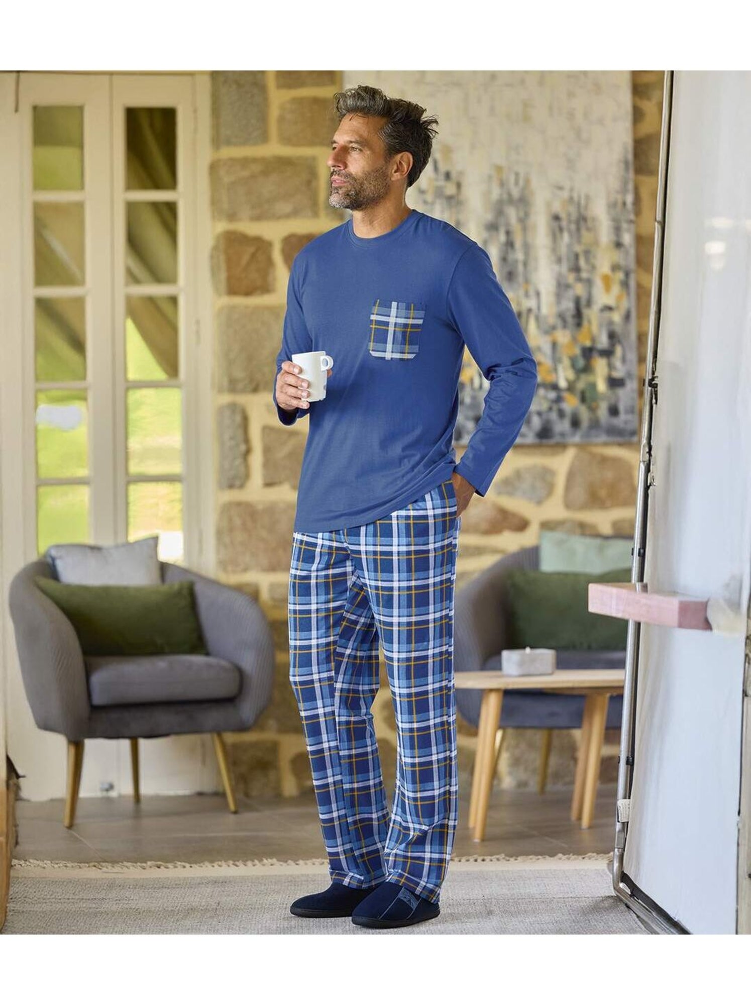 Le pyjama coton style ecossais  - atlas for men - Bleu