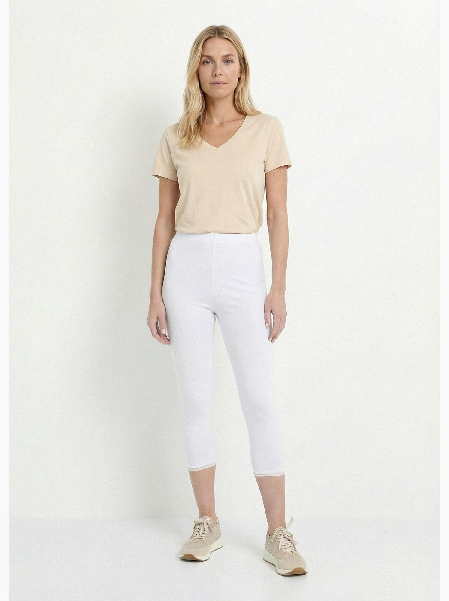 Legging court galon ajouré coton stretch - afibel - Blanc