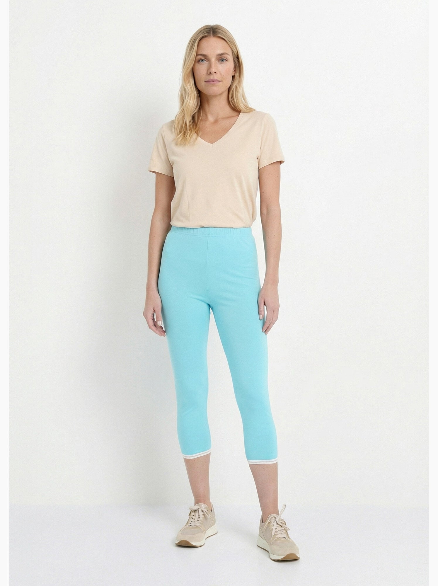 Legging court galon ajouré coton stretch - afibel - Turquoise