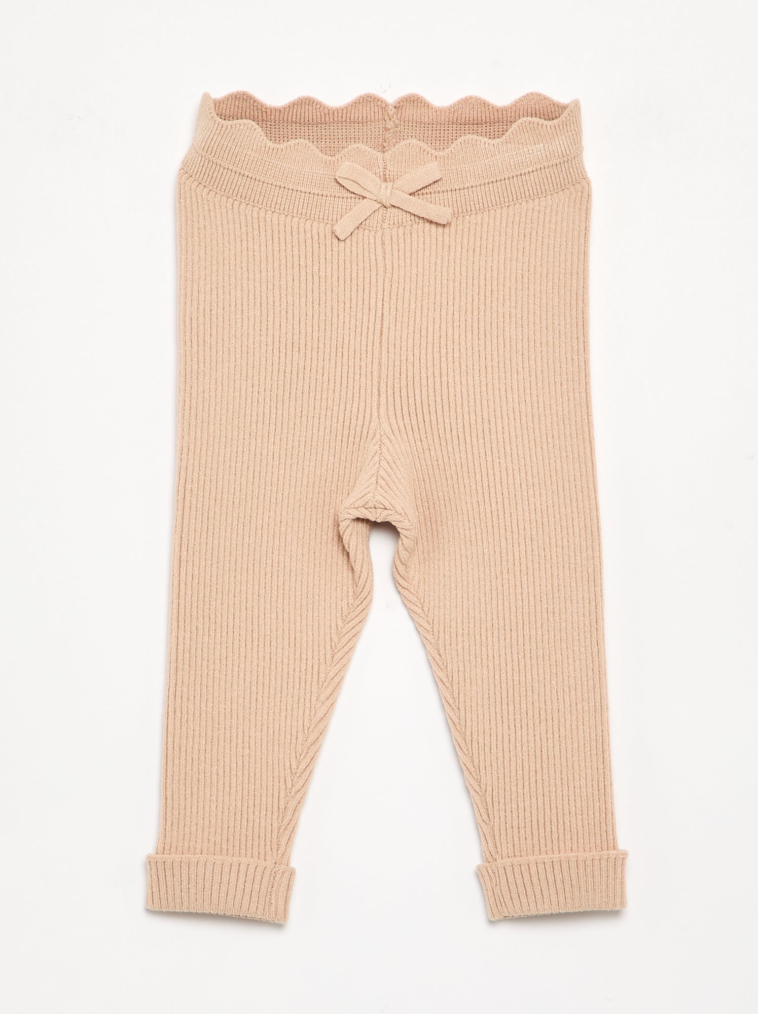 Legging en tricot avec nœud à la taille - Beige