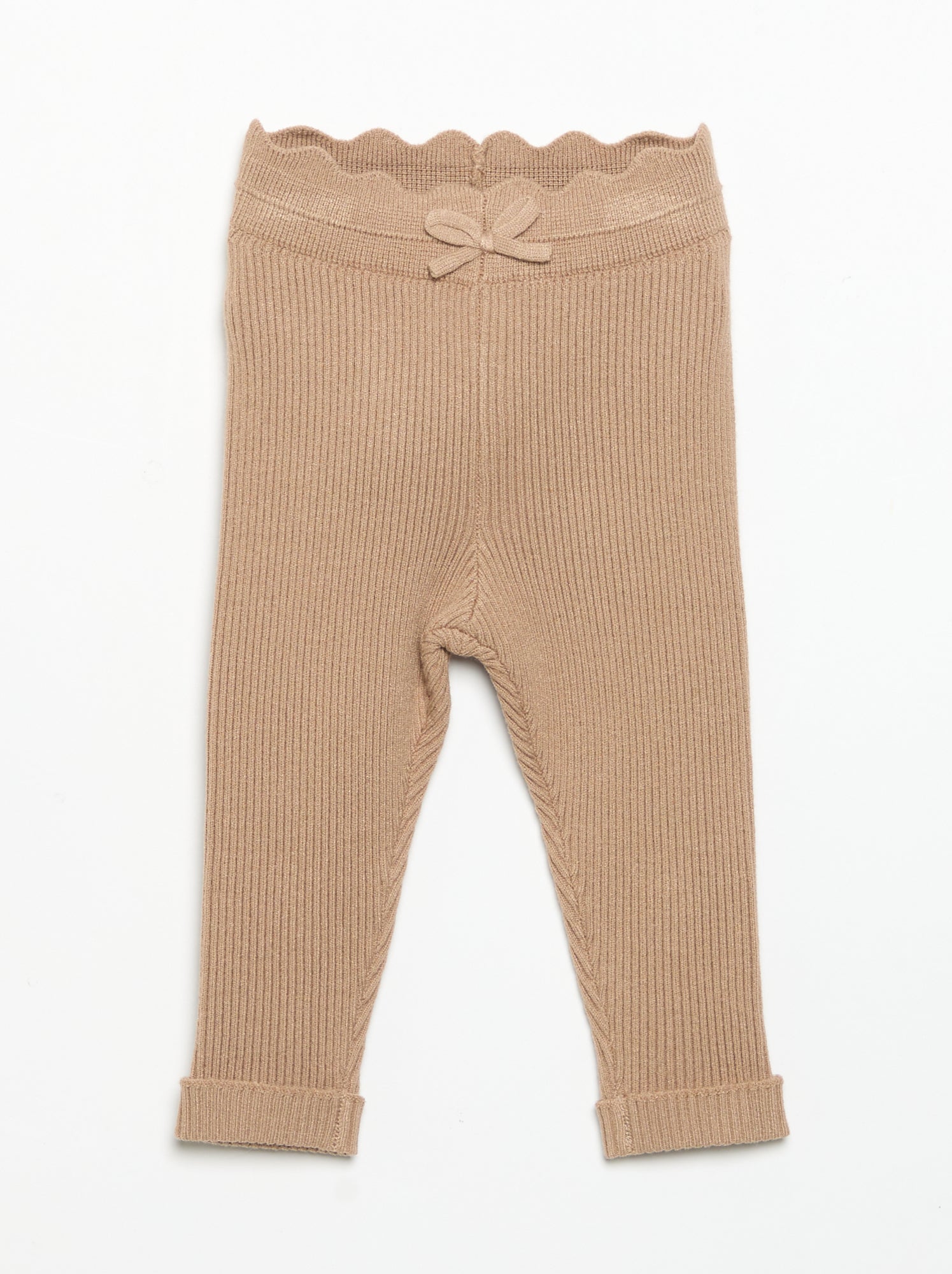 Legging en tricot avec nœud à la taille - Marron