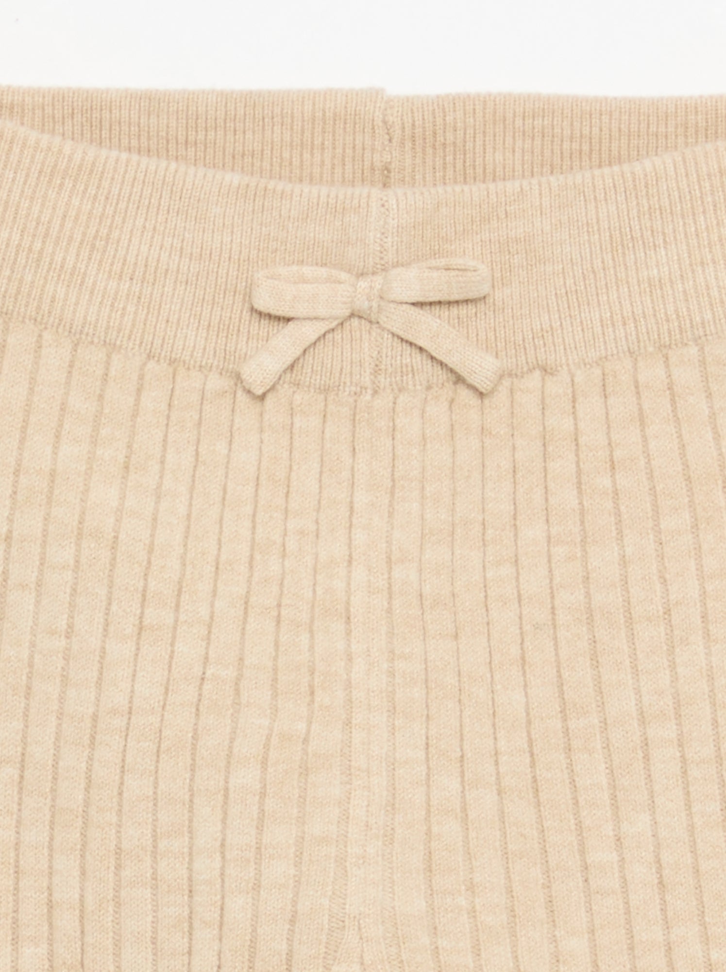 Legging en tricot uni avec noeud à la taille - Beige