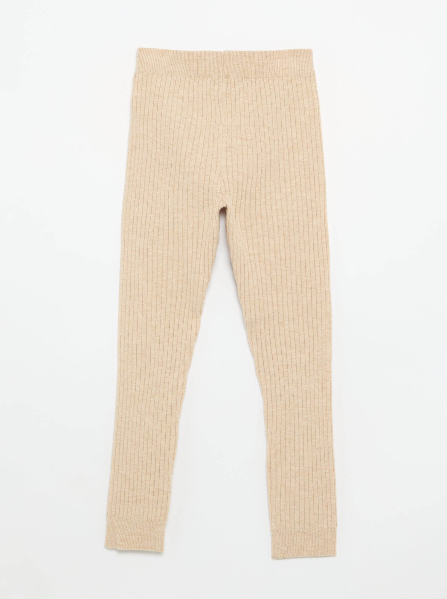 Legging en tricot uni avec noeud à la taille - Beige