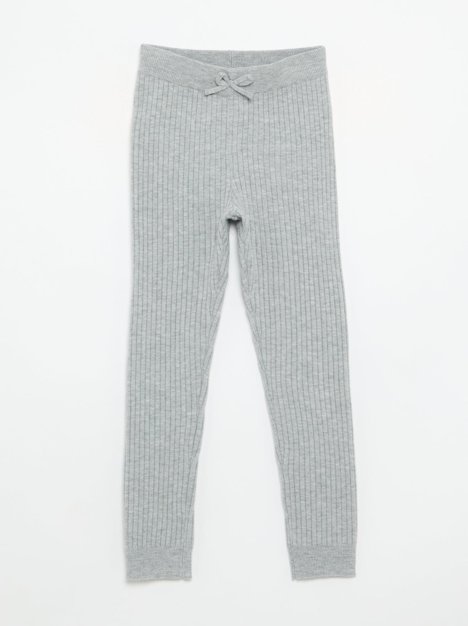 Legging en tricot uni avec noeud à la taille - Gris