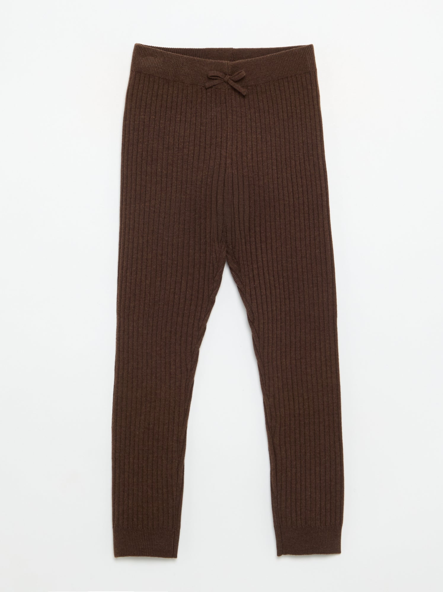 Legging en tricot uni avec noeud à la taille - Marron