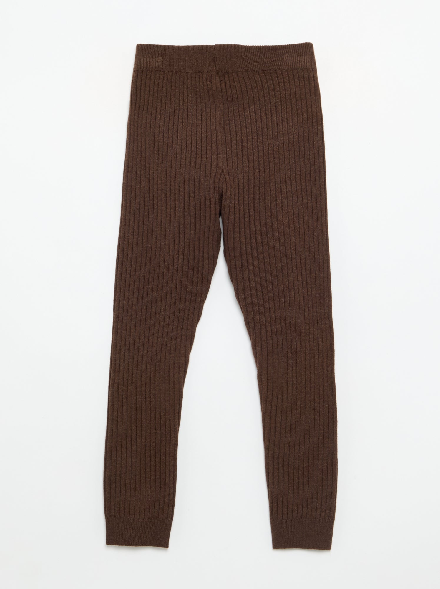 Legging en tricot uni avec noeud à la taille - Marron
