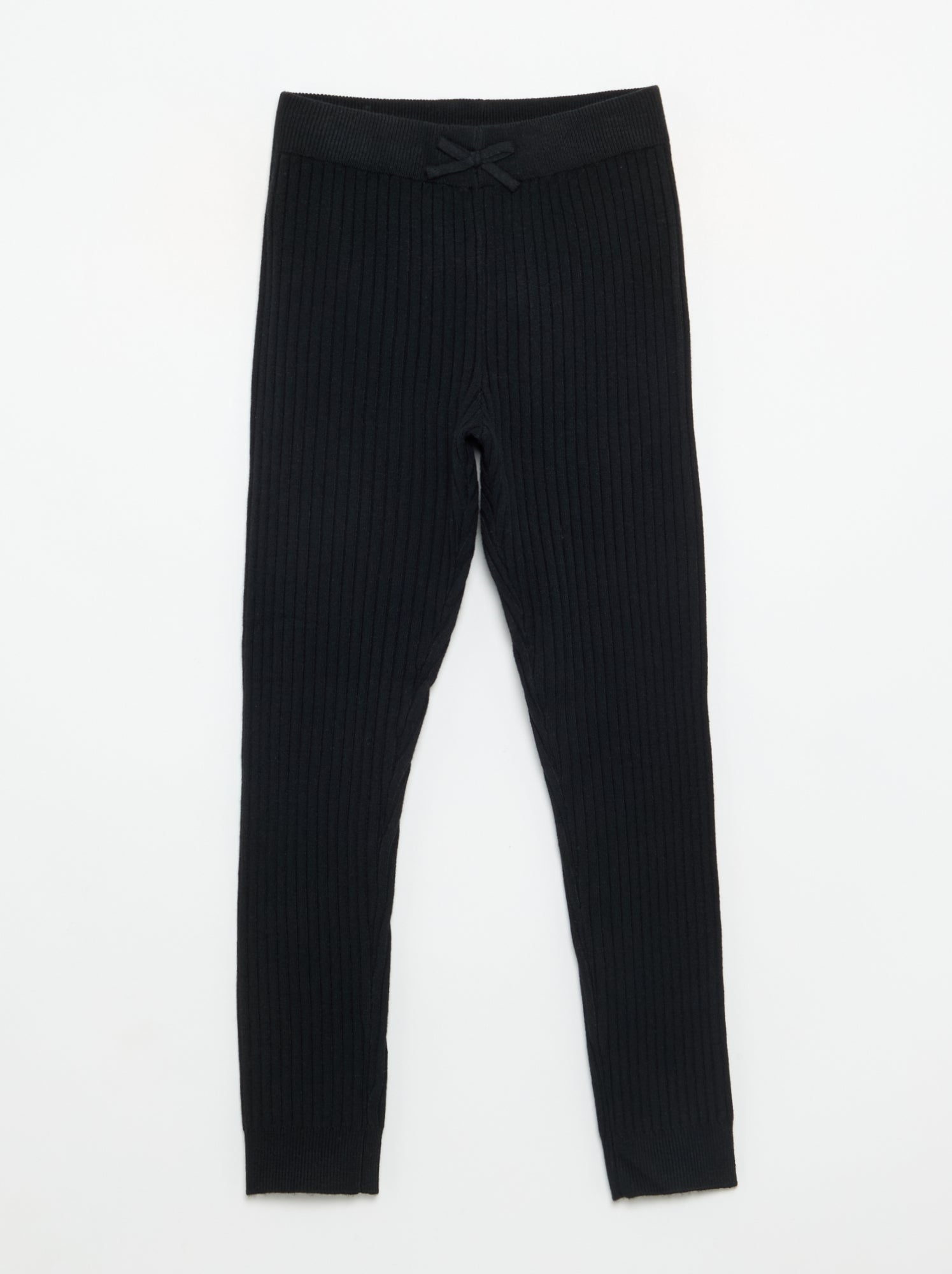 Legging en tricot uni avec noeud à la taille - Noir