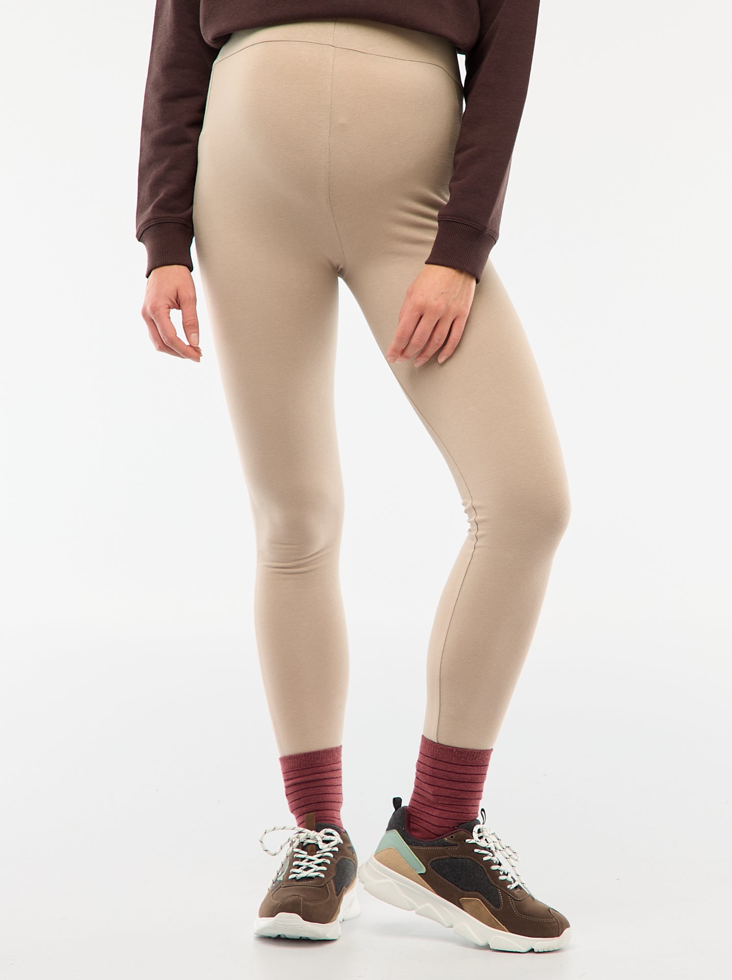 Legging grossesse long en jersey uni - Beige